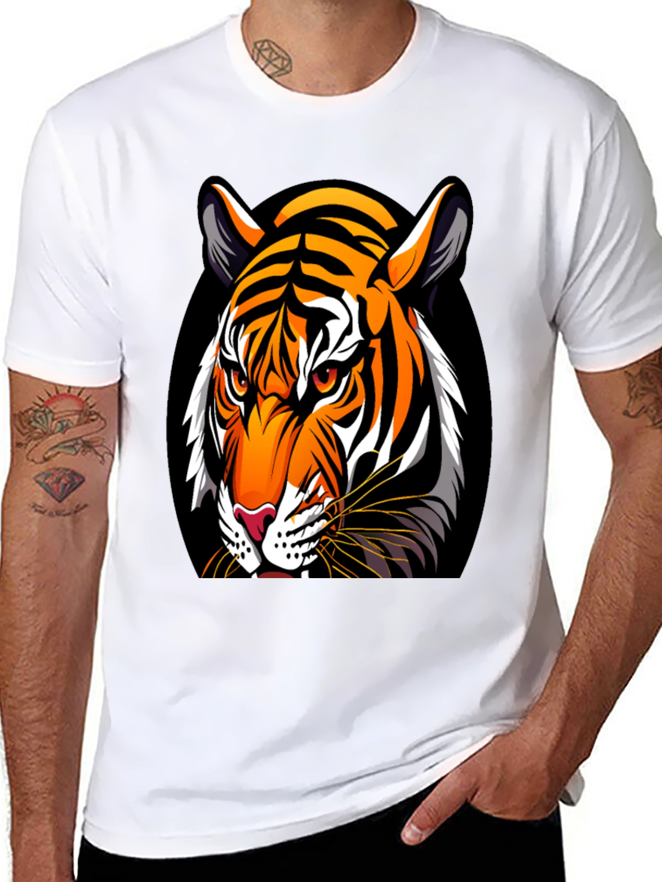 Bold Tiger Graphic Tee - Premium Black Cotton
