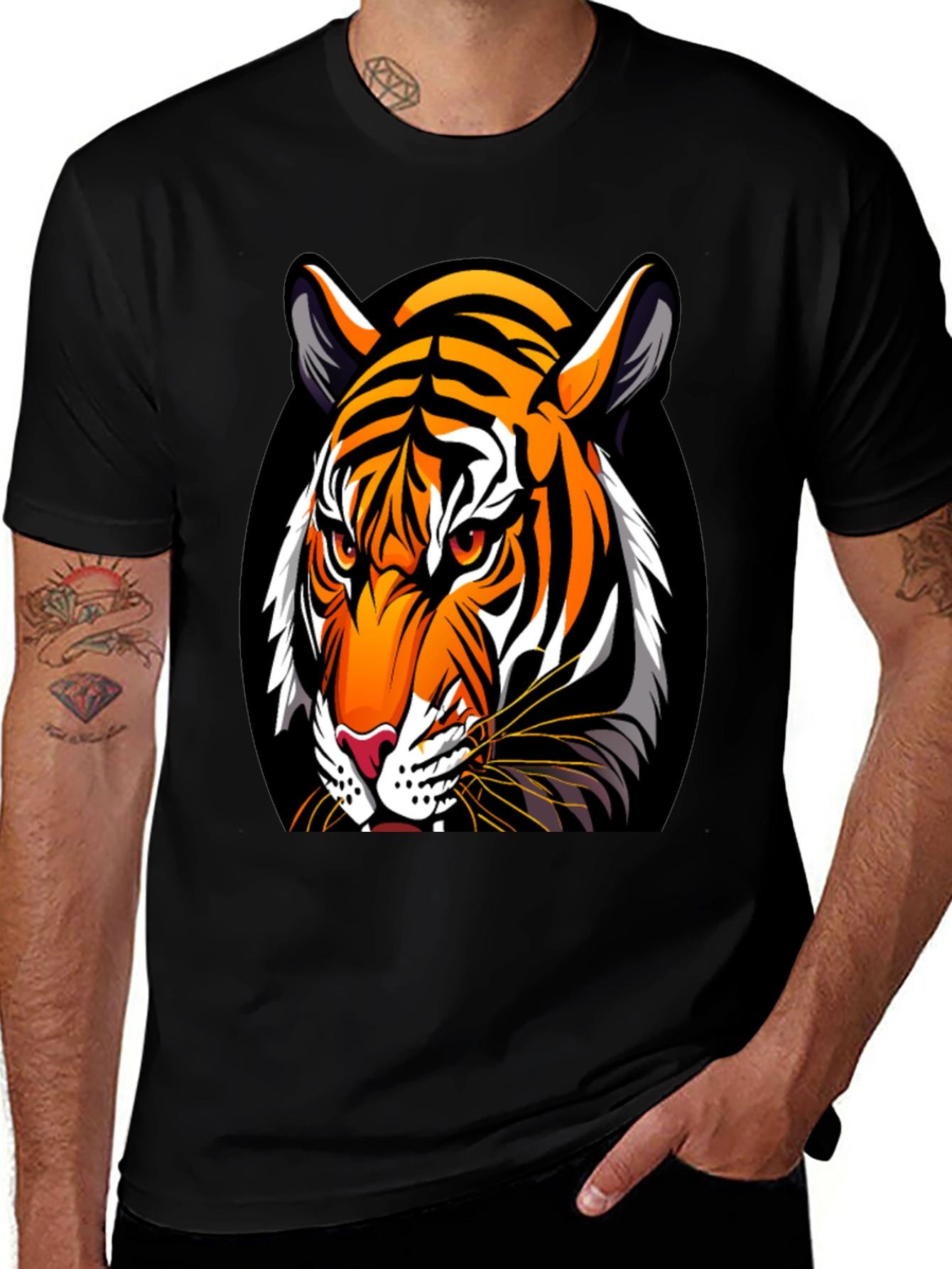 Bold Tiger Graphic Tee - Premium Black Cotton