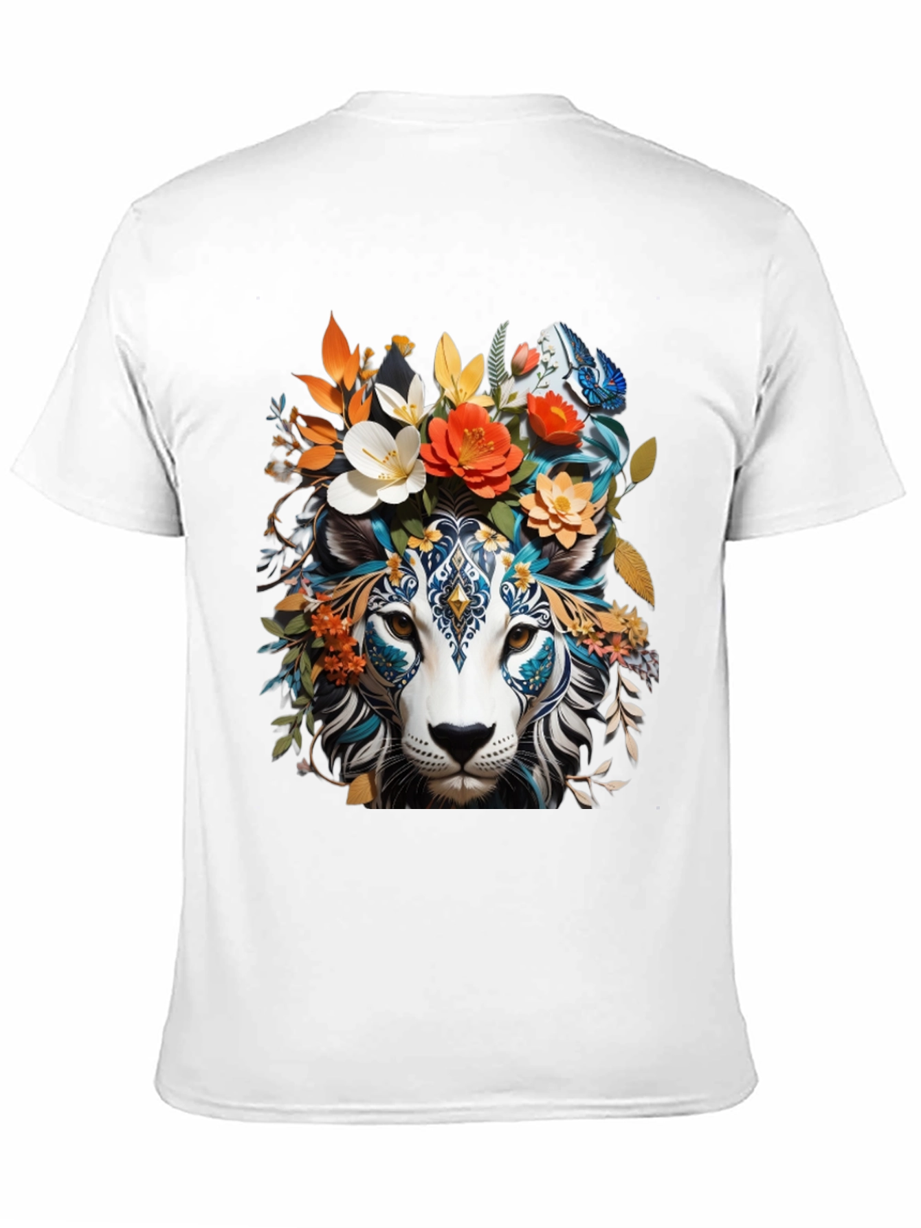 Floral Lion Graphic Tee - Unique Artistic Design