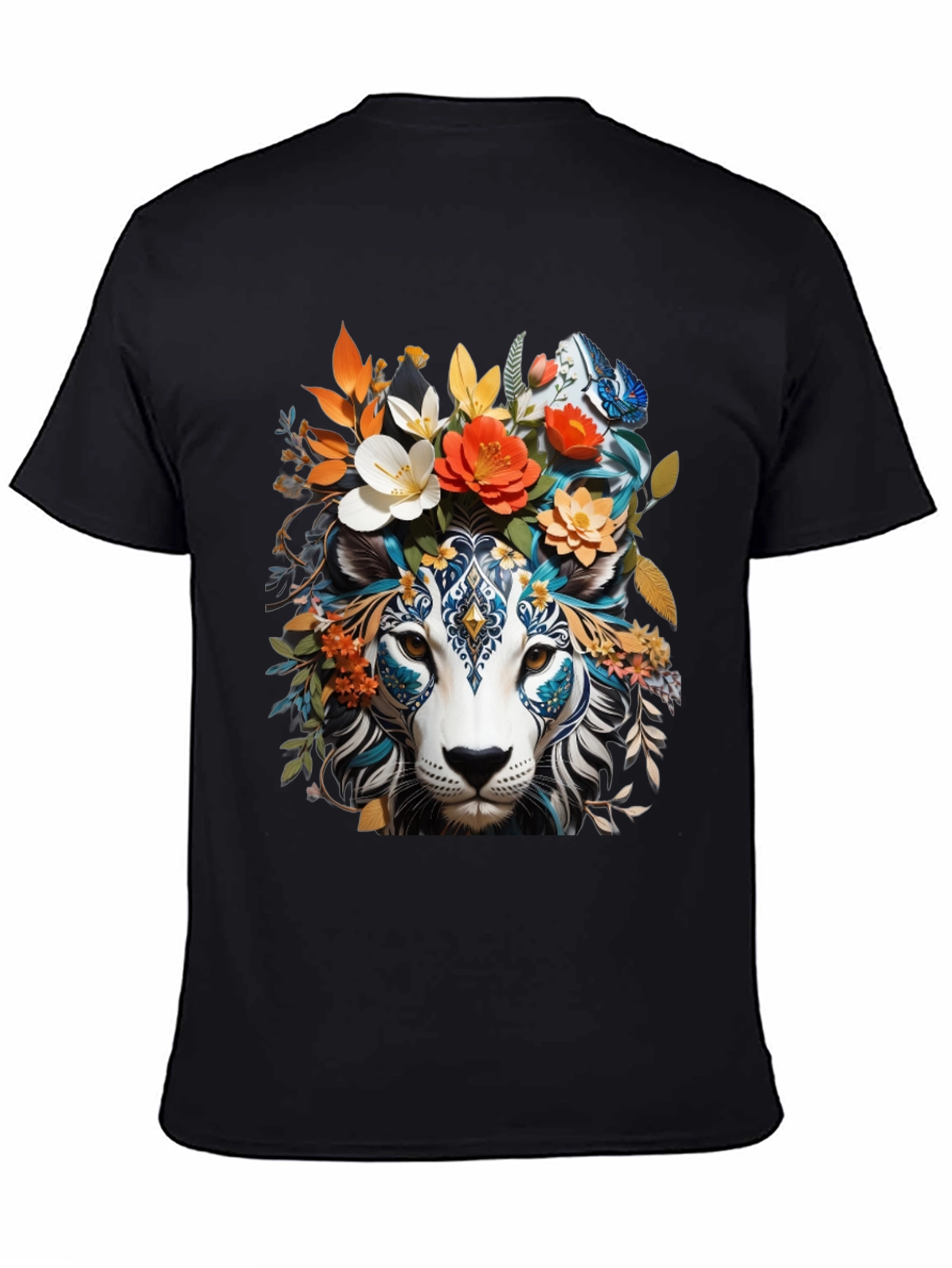 Floral Lion Graphic Tee - Unique Artistic Design
