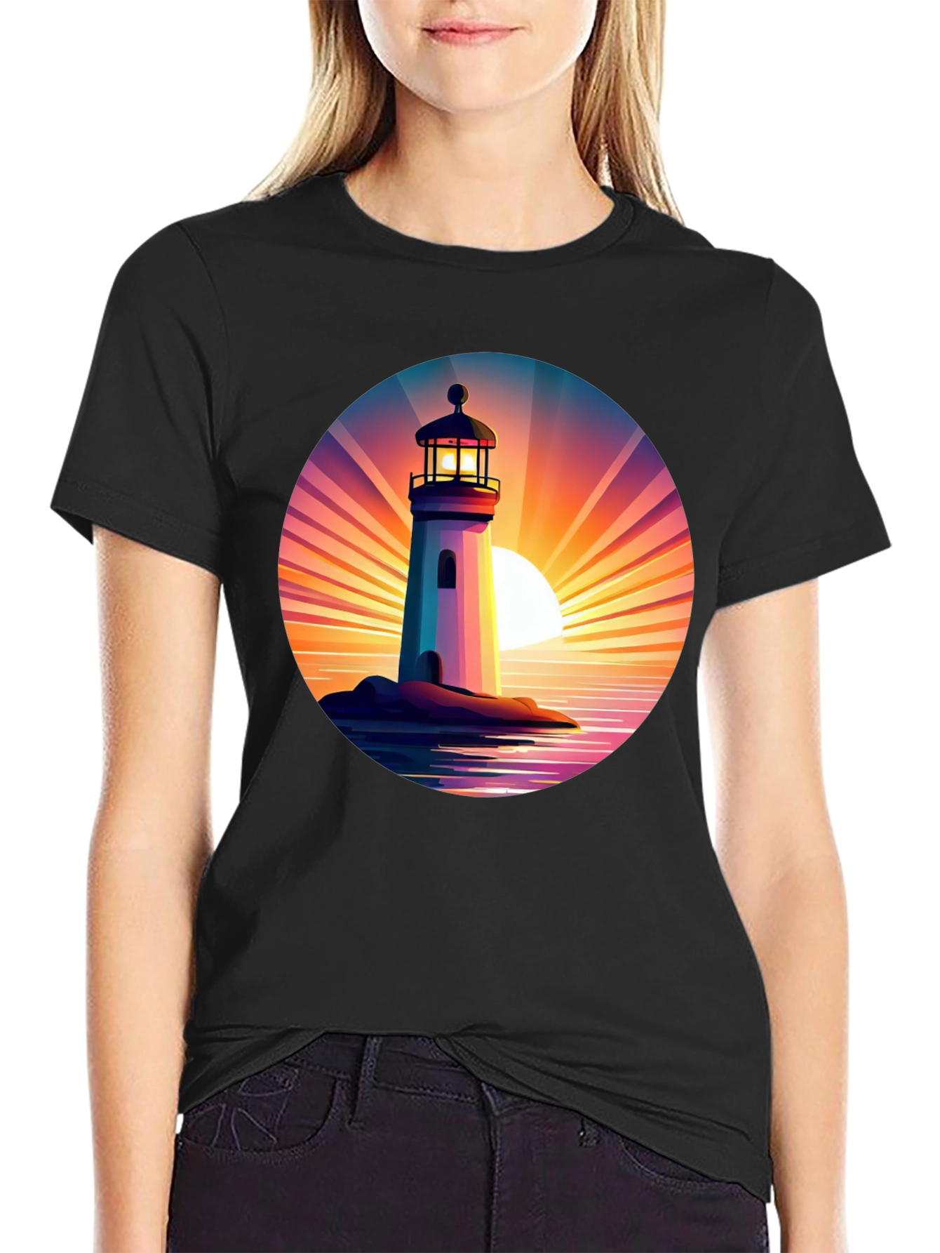 Lighthouse Sunset Graphic T-Shirt