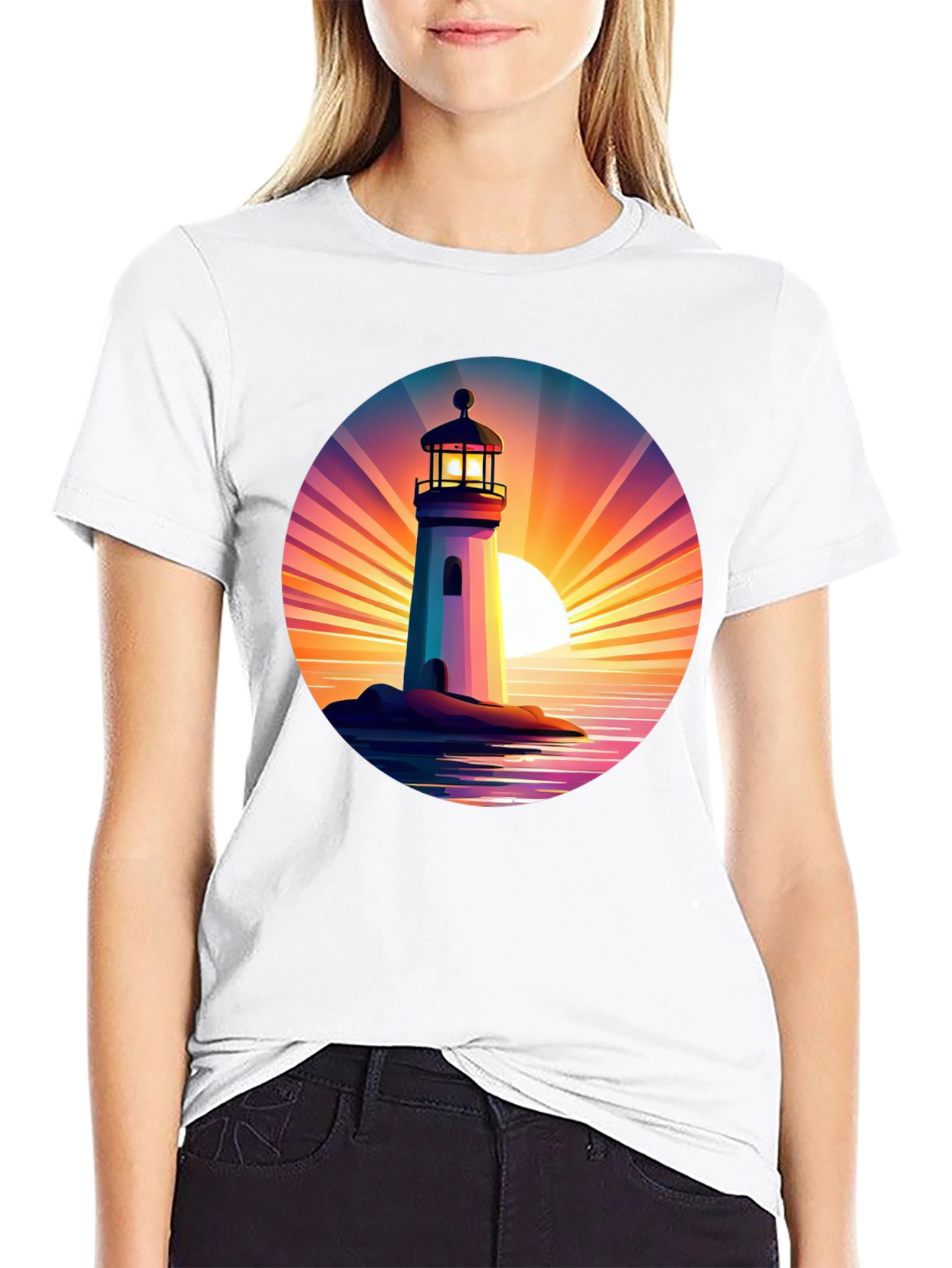 Lighthouse Sunset Graphic T-Shirt
