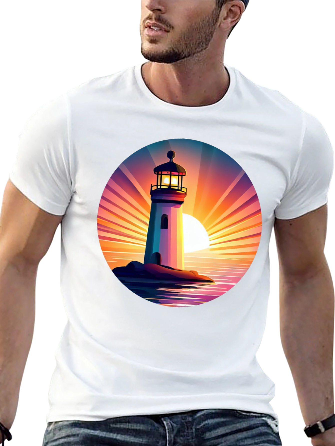 Lighthouse Sunset Graphic T-Shirt