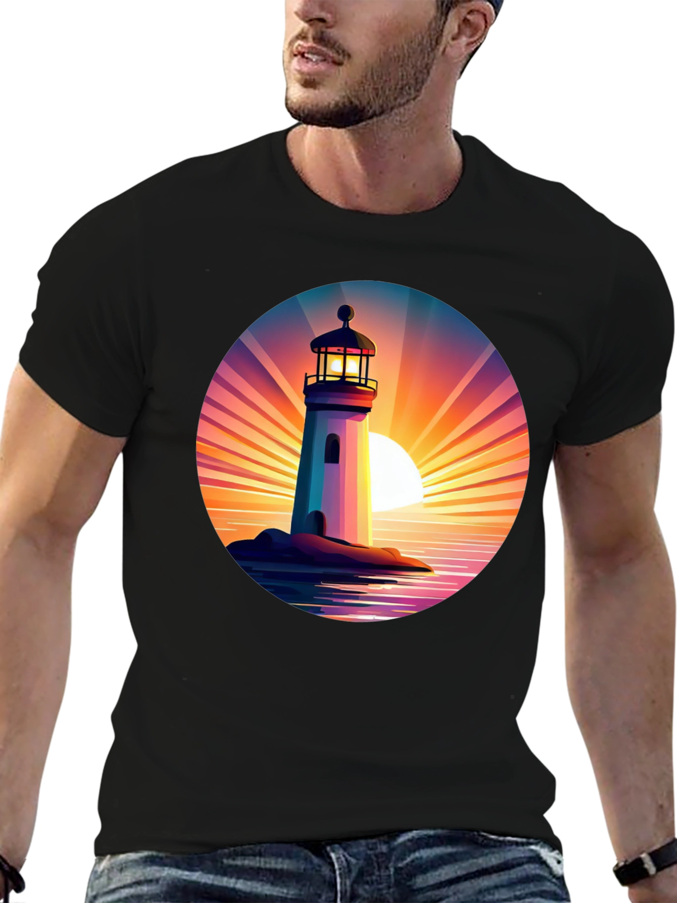 Lighthouse Sunset Graphic T-Shirt