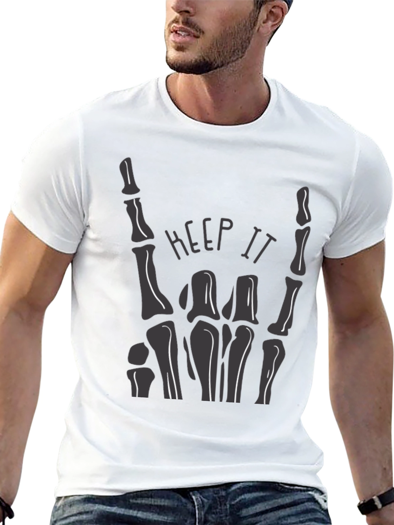 Keep It Rockin Skeleton Hand Graphic Tee - Black
