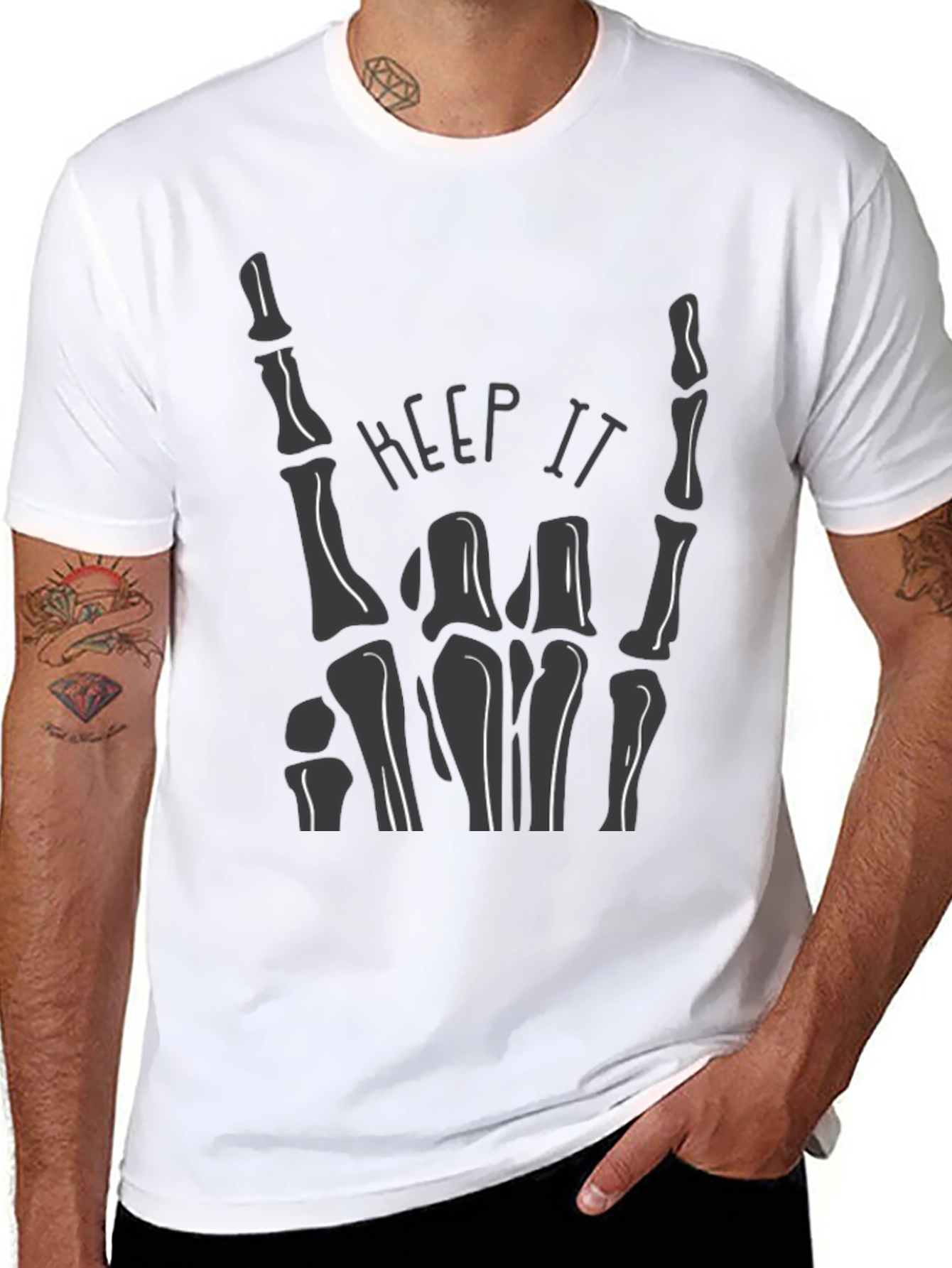 Keep It Rockin Skeleton Hand Graphic Tee - Black