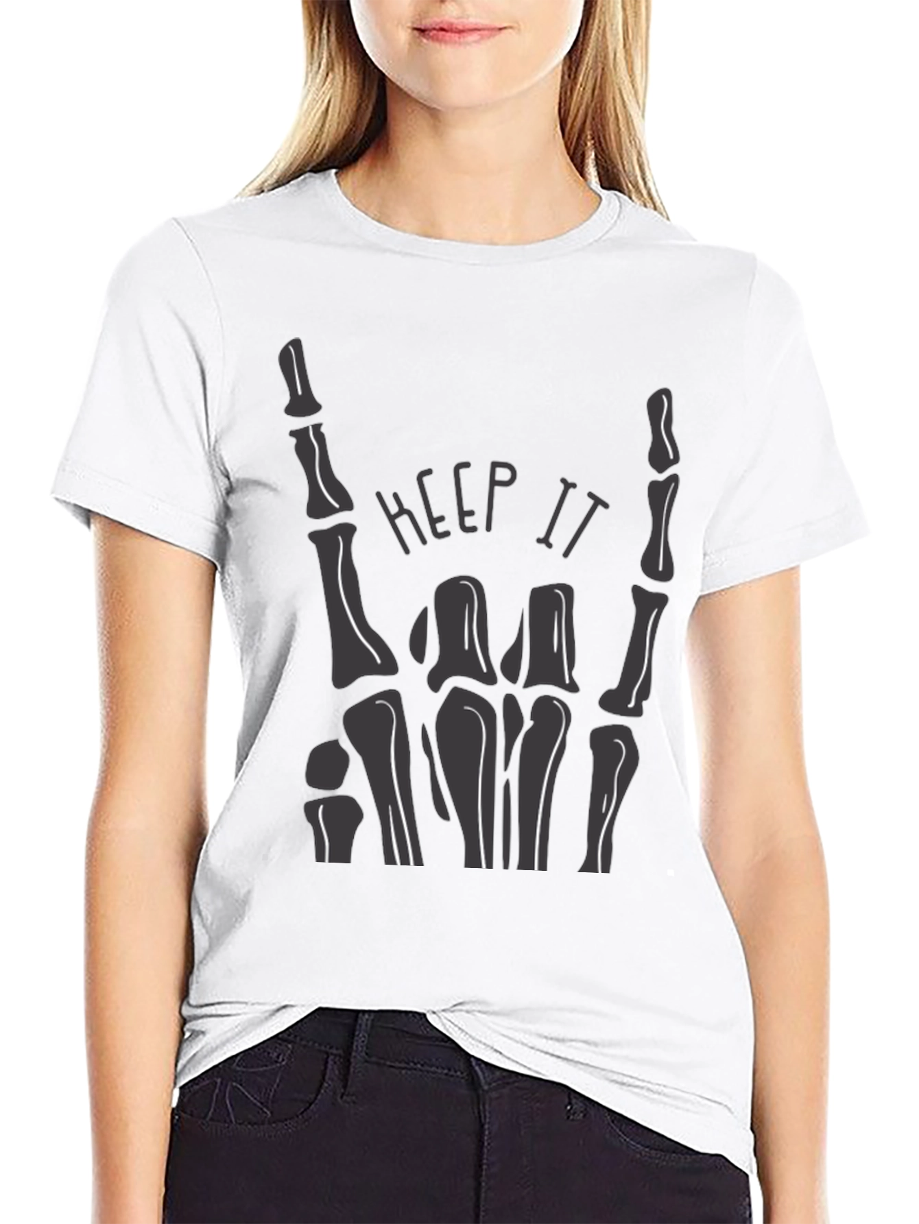Keep It Rockin Skeleton Hand Graphic Tee - Black