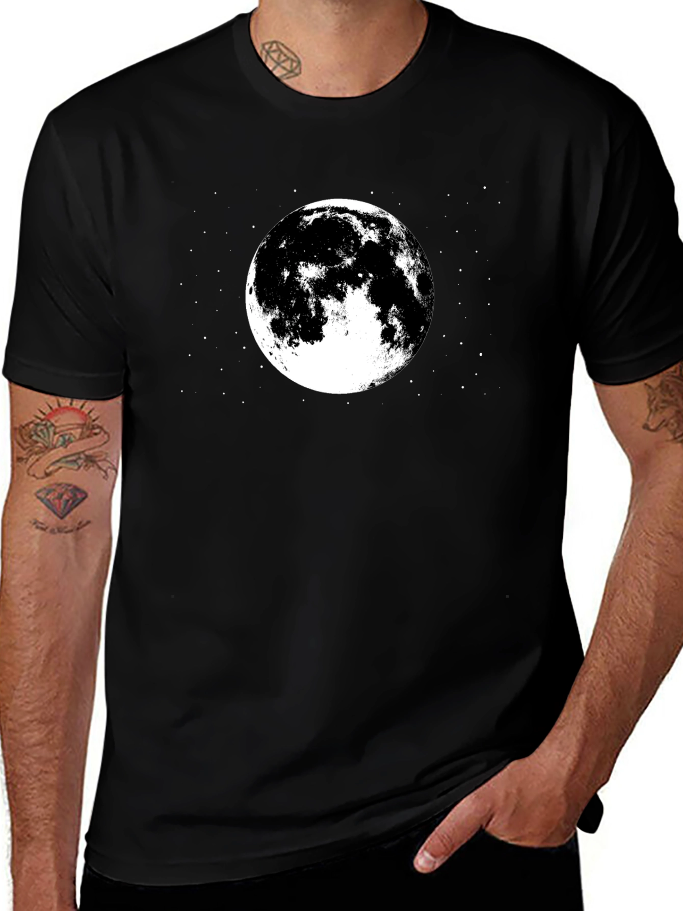 Moon Graphic Tee - Black Cotton T-Shirt