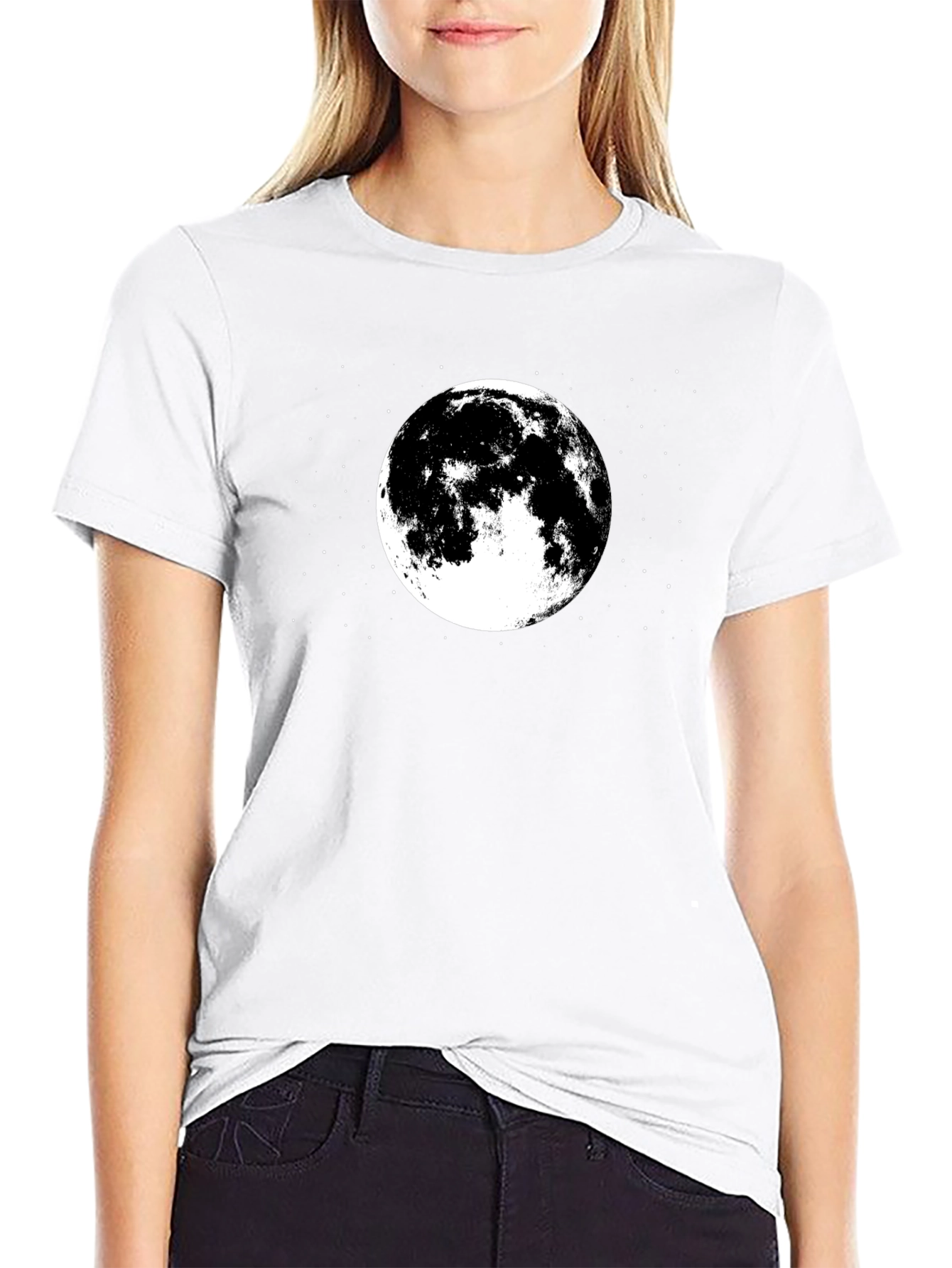 Moon Graphic Tee - Black Cotton T-Shirt
