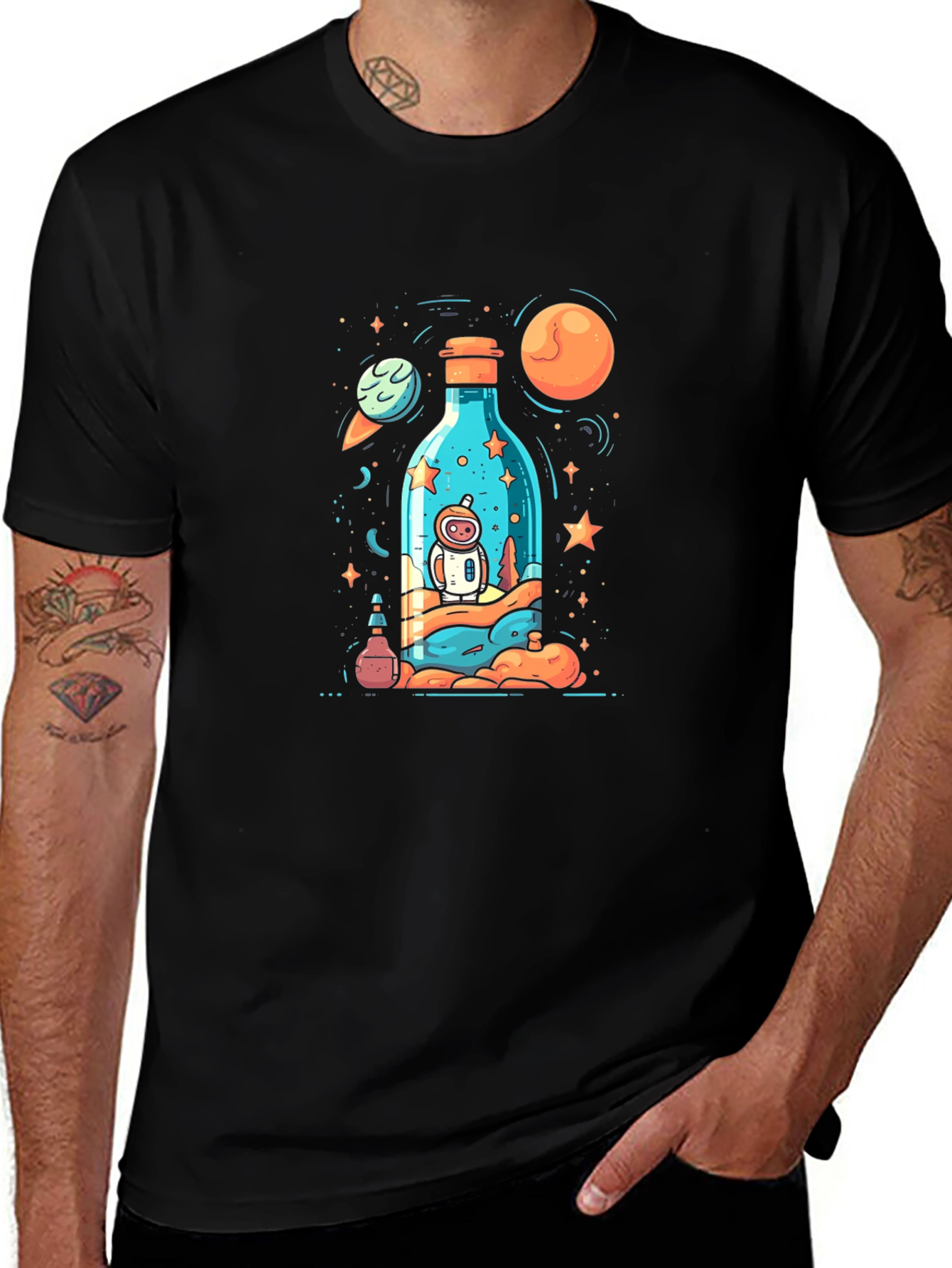 Cosmic Astronaut Graphic Black T-Shirt