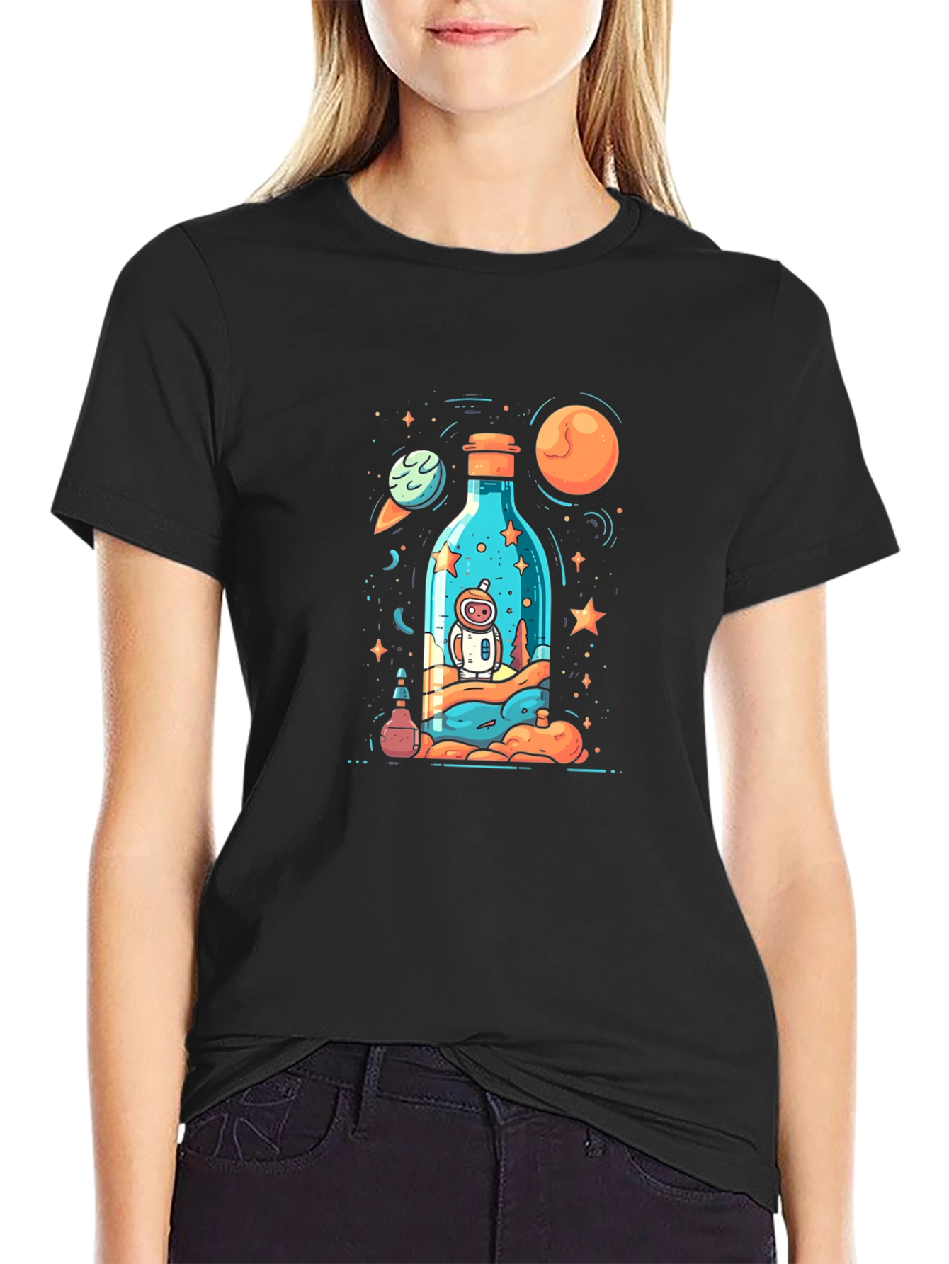 Cosmic Astronaut Graphic Black T-Shirt