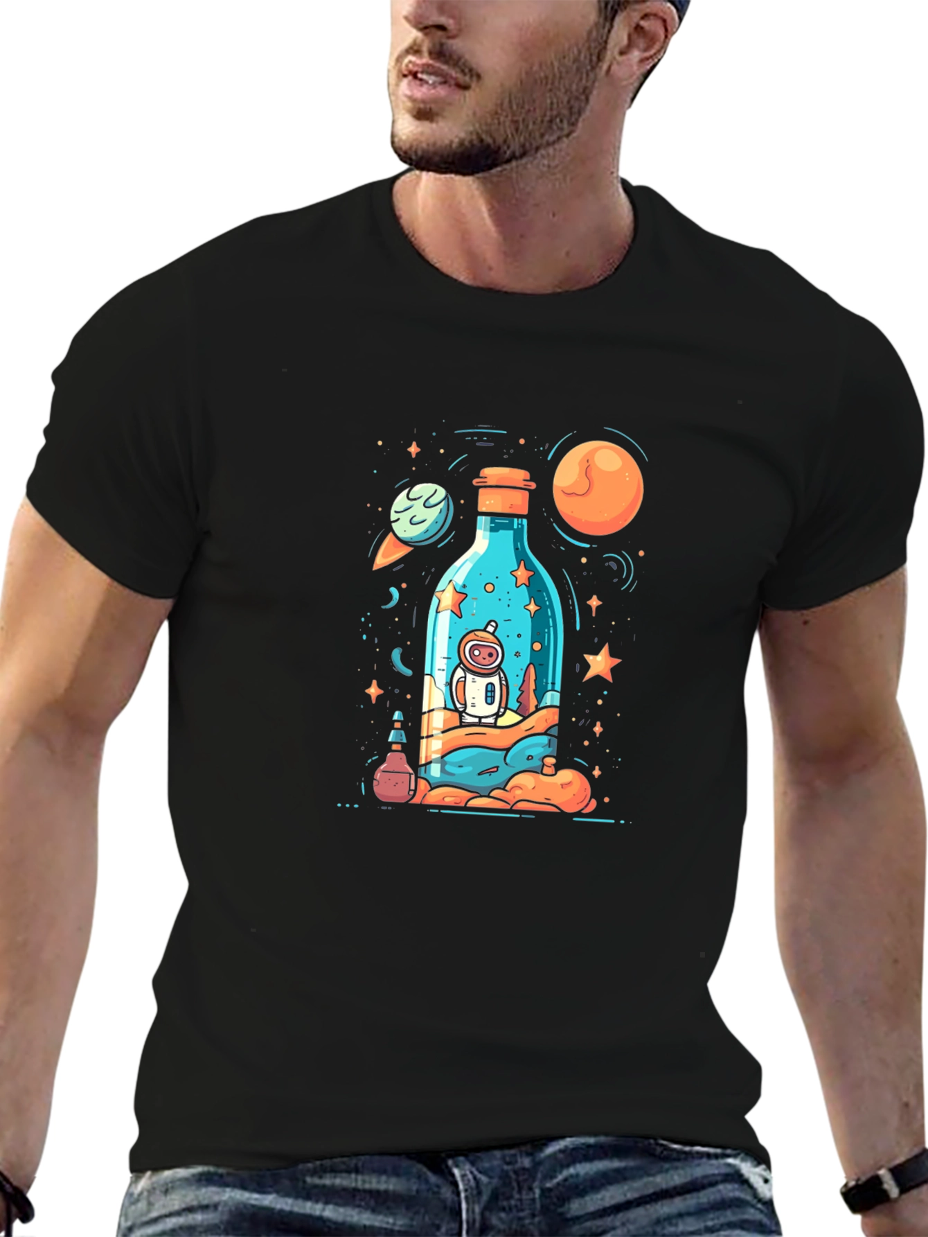 Cosmic Astronaut Graphic Black T-Shirt