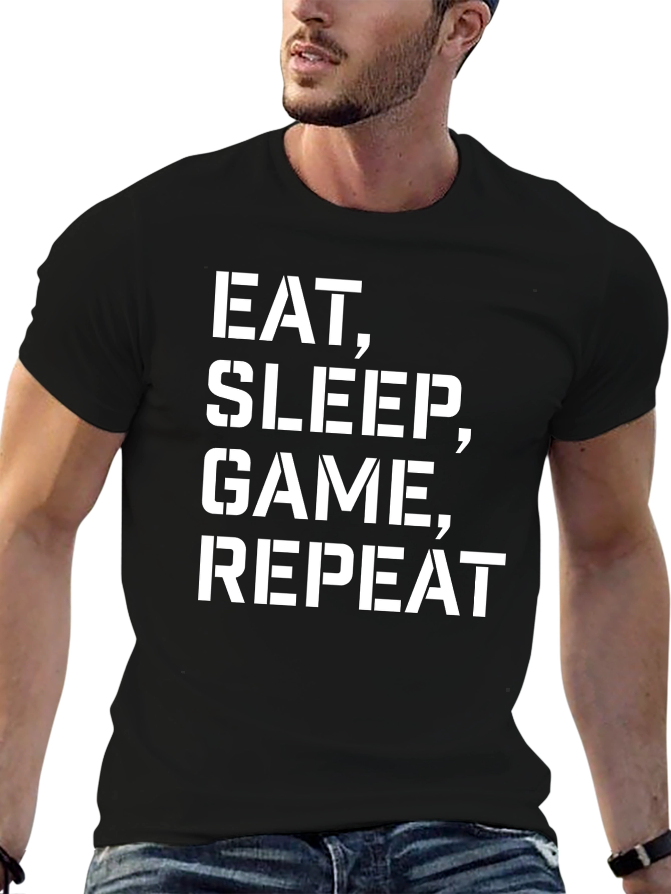 Eat Sleep Game Repeat Graphic Tee - Black