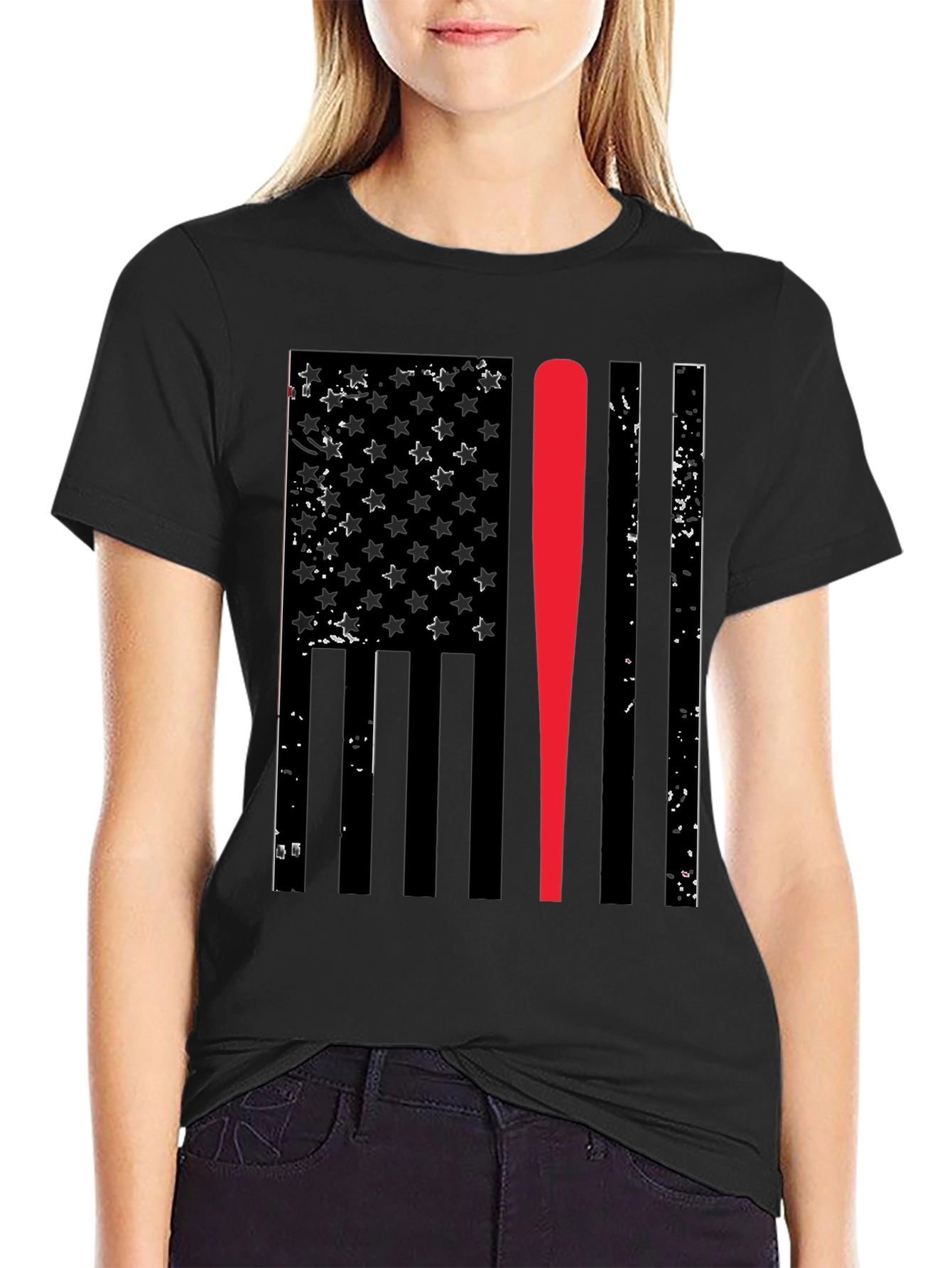 Baseball Bat American Flag Graphic Tee