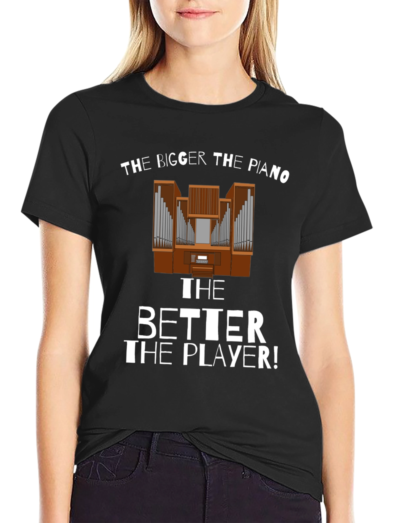 Funny Bigger Piano Better Player Black T-Shirt