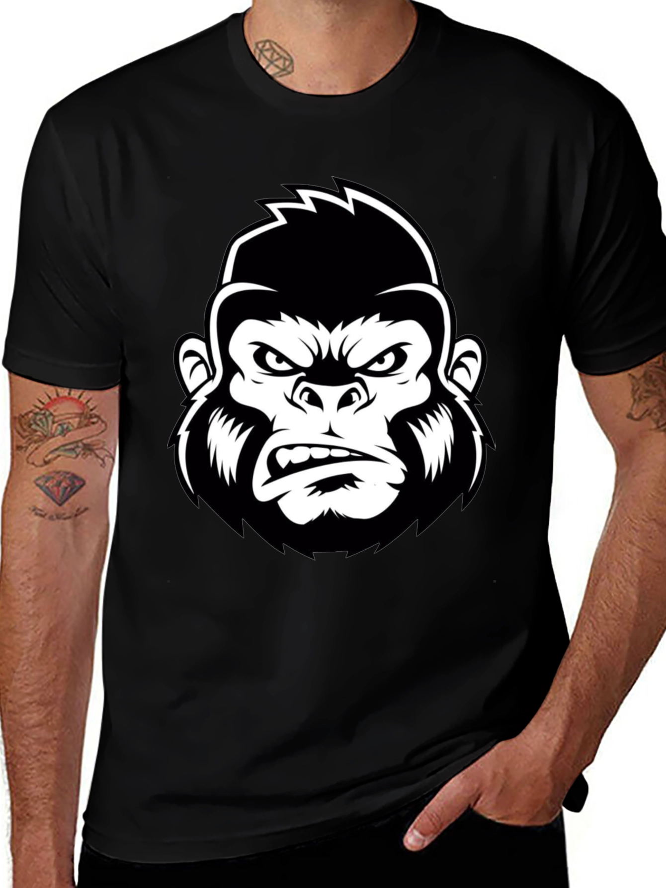 Mens Black Gorilla Graphic Tee