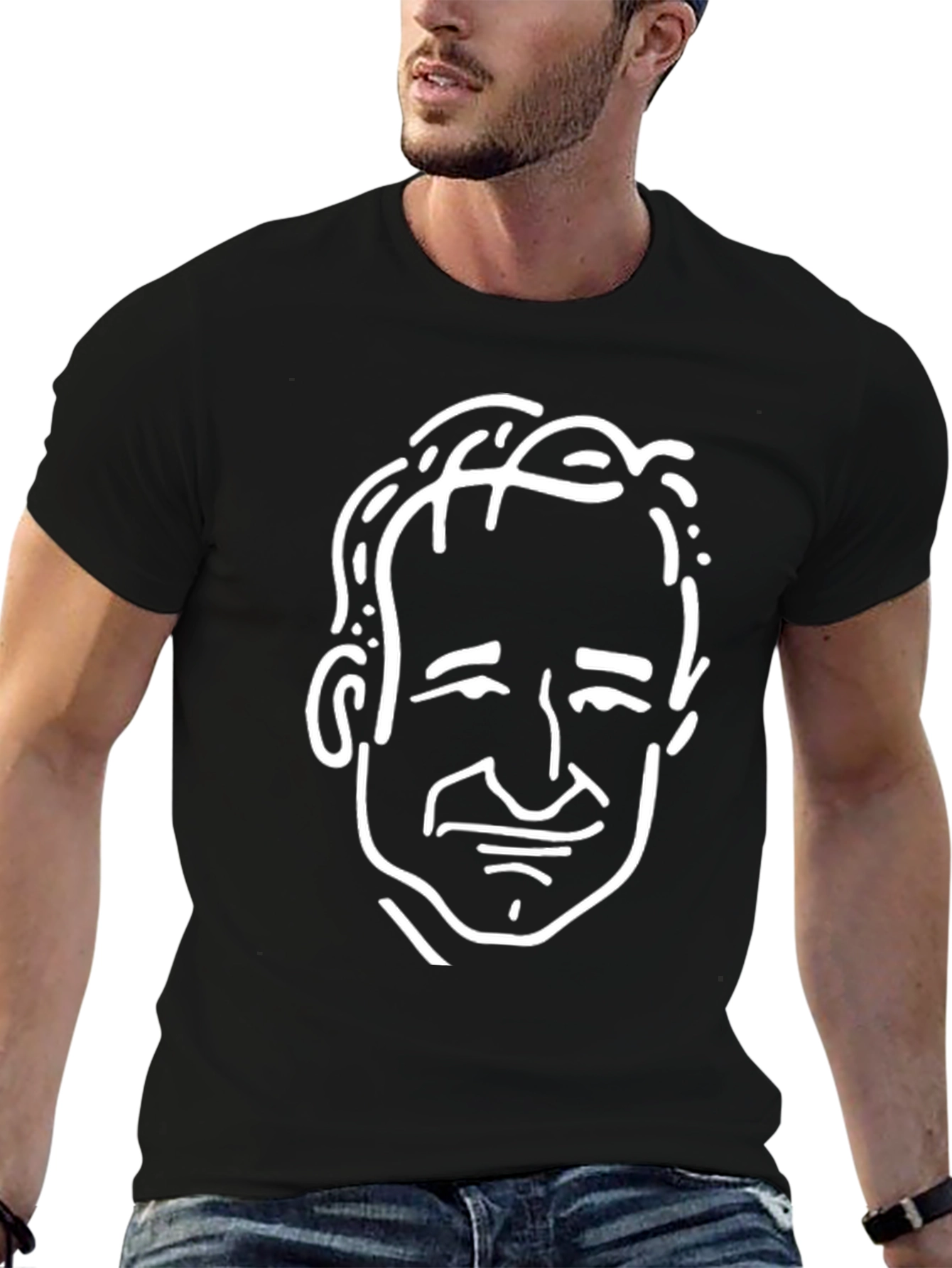 Unisex Black T-Shirt with White Cartoon Face Print