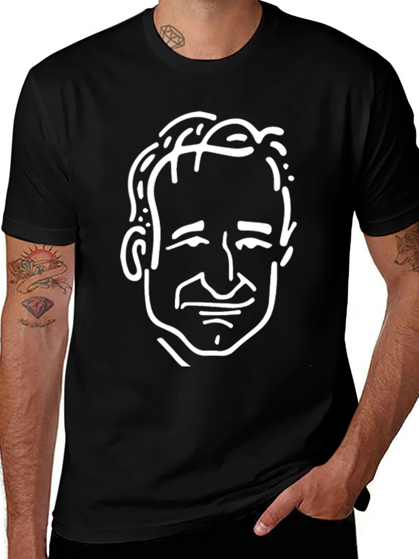 Unisex Black T-Shirt with White Cartoon Face Print