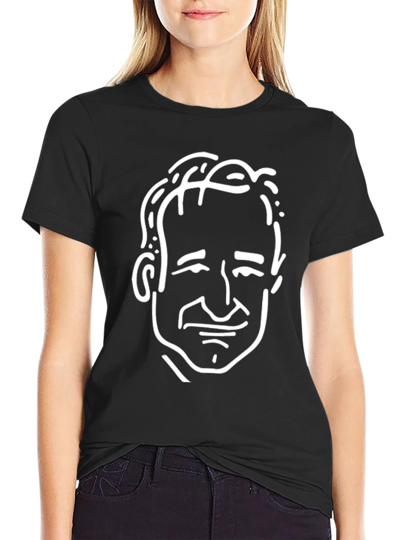 Unisex Black T-Shirt with White Cartoon Face Print