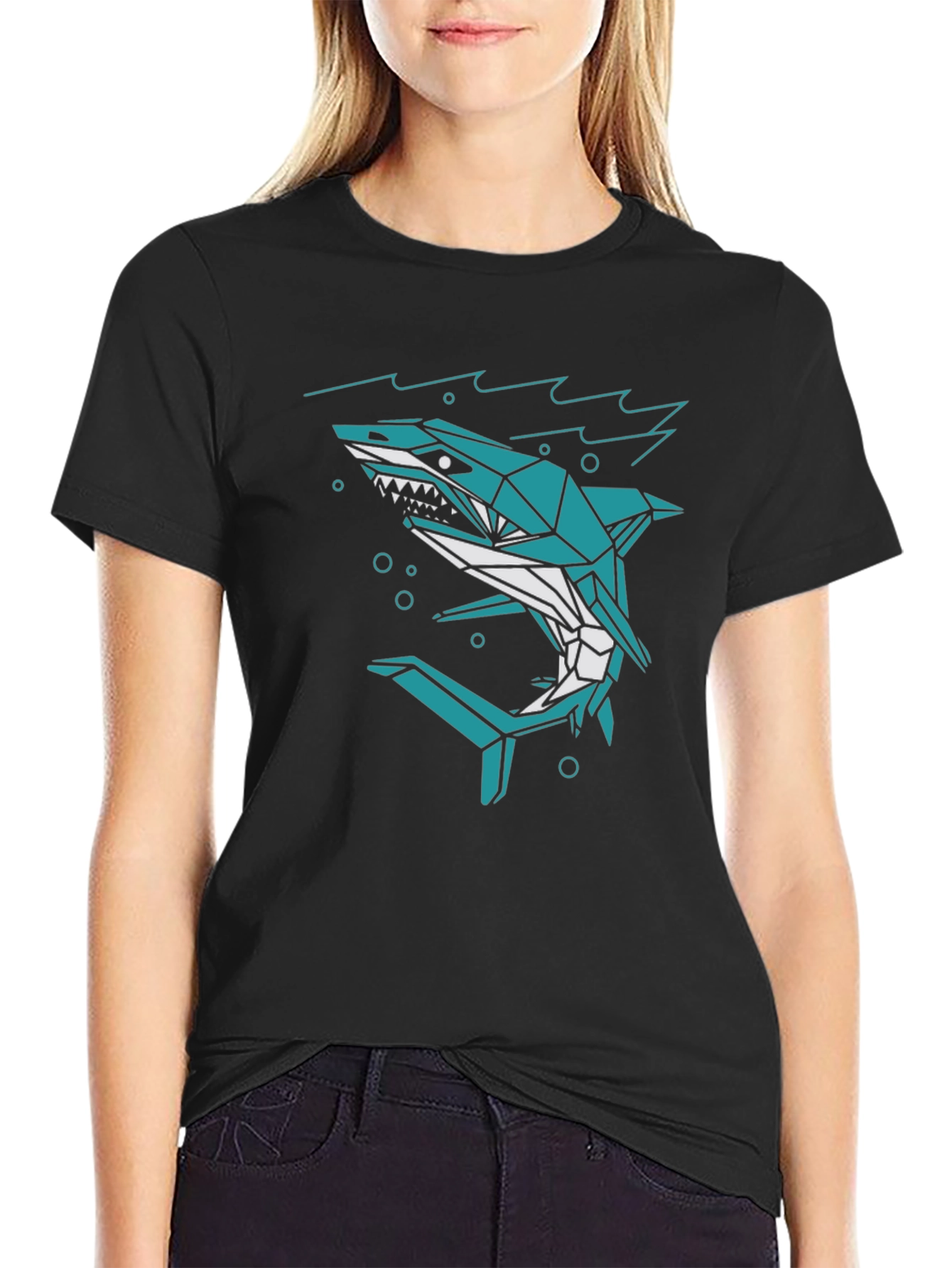 Geometric Shark Graphic Tee - Mens Black T-Shirt