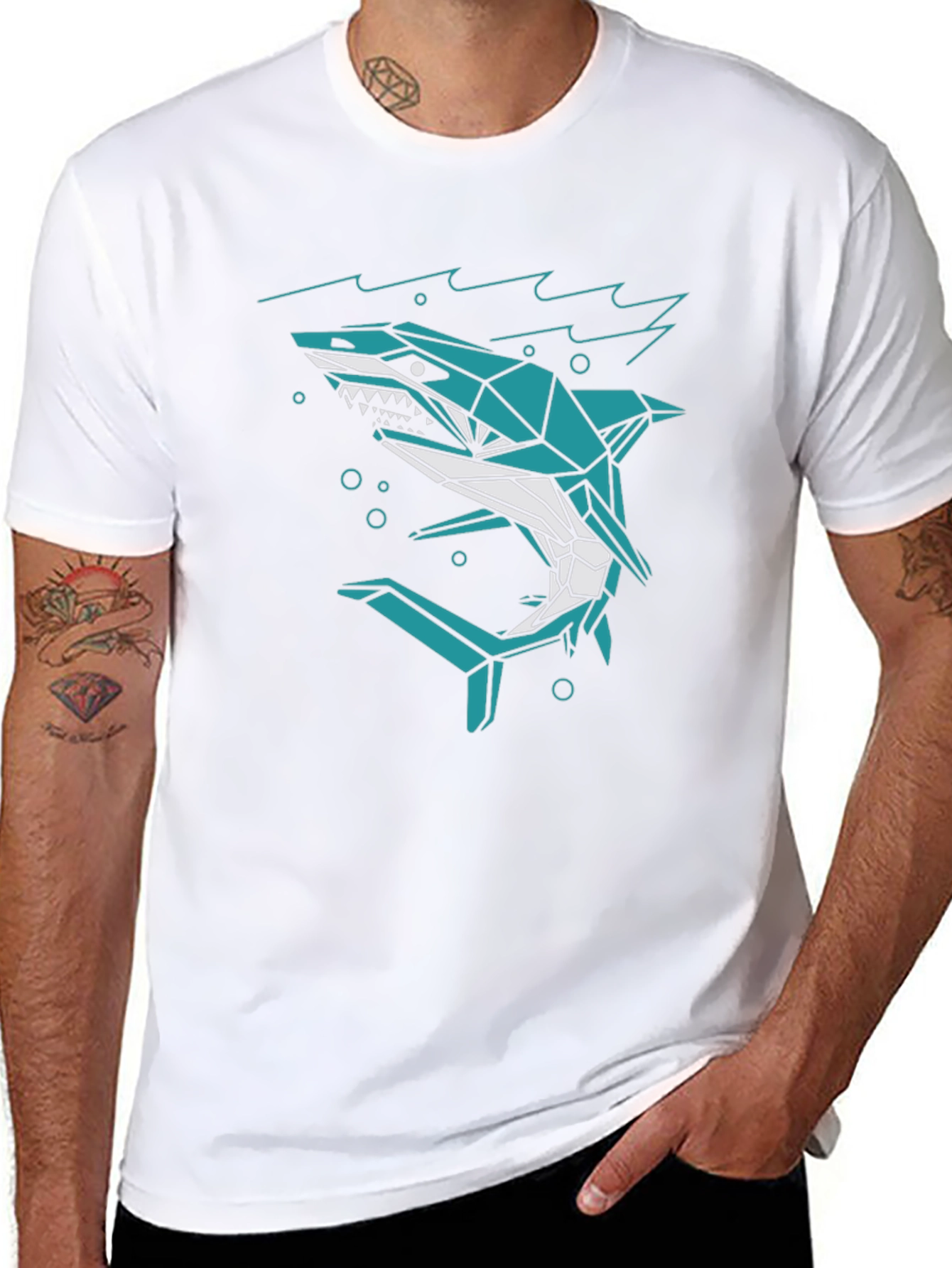 Geometric Shark Graphic Tee - Mens Black T-Shirt