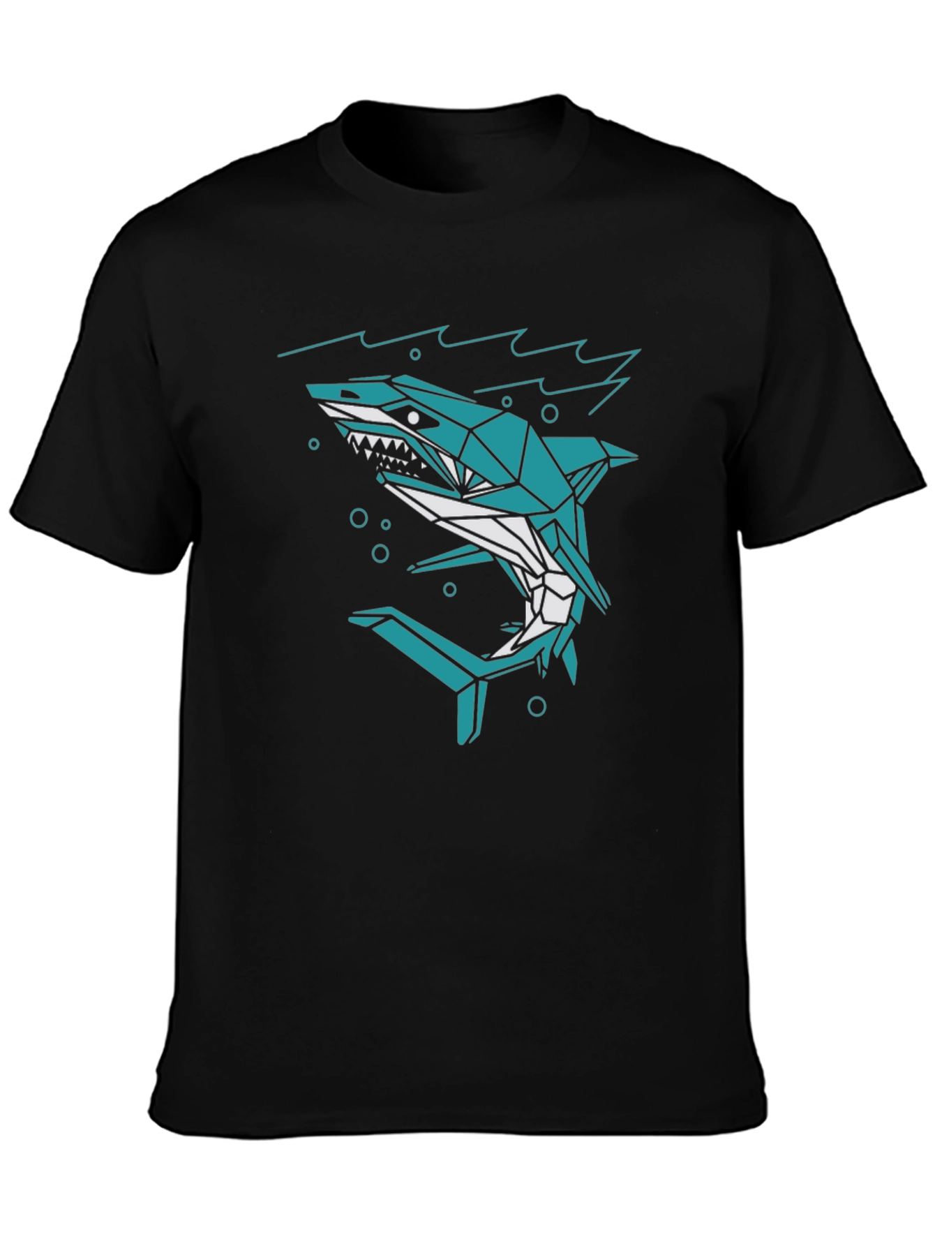 Geometric Shark Graphic Tee - Mens Black T-Shirt