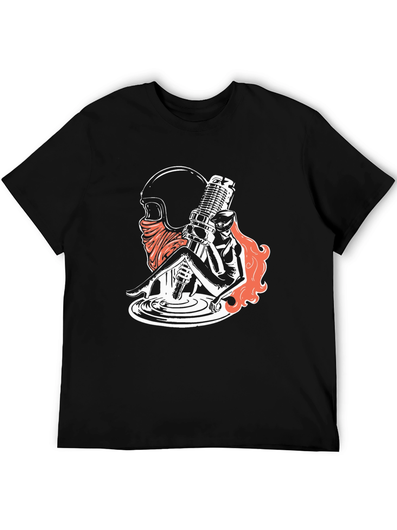 Motorcycle Spark Plug Girl Graphic Tee - Black