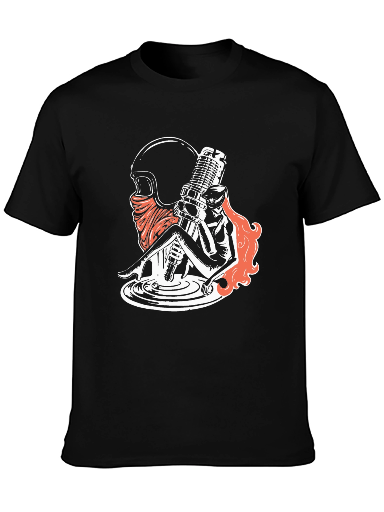 Motorcycle Spark Plug Girl Graphic Tee - Black