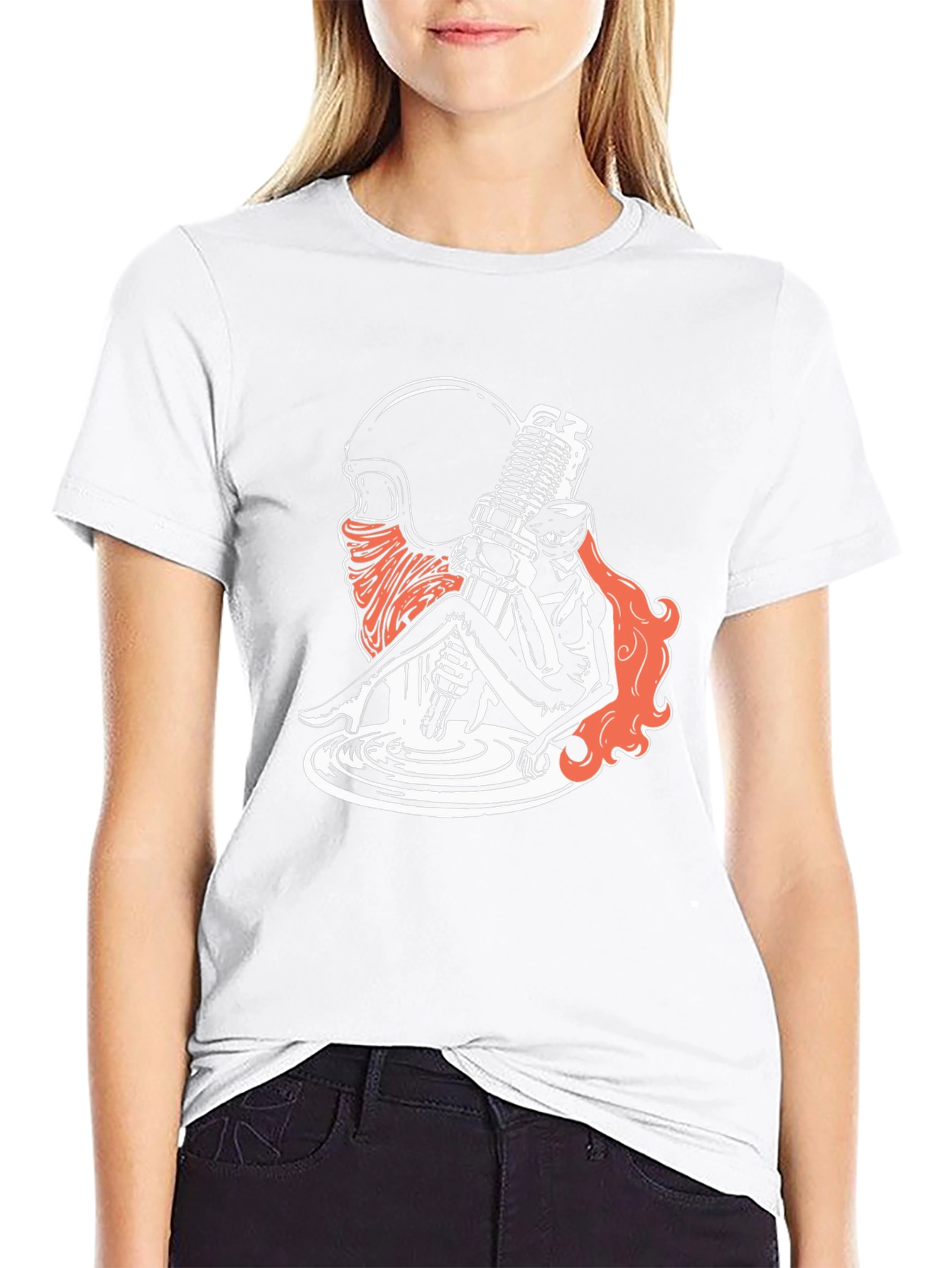 Motorcycle Spark Plug Girl Graphic Tee - Black