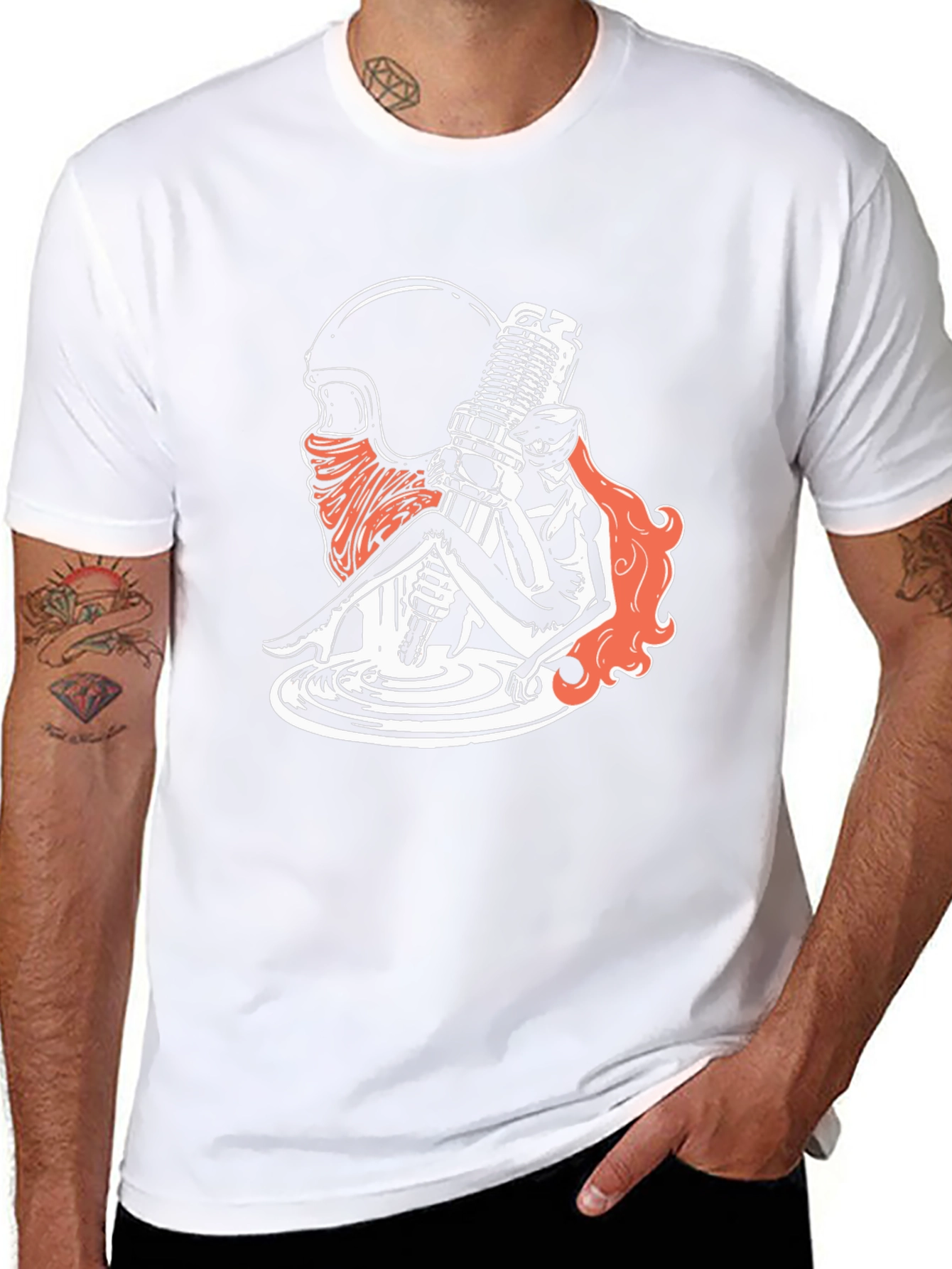 Motorcycle Spark Plug Girl Graphic Tee - Black
