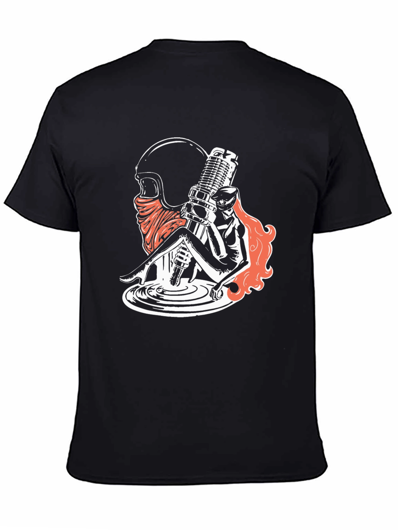 Motorcycle Spark Plug Girl Graphic Tee - Black