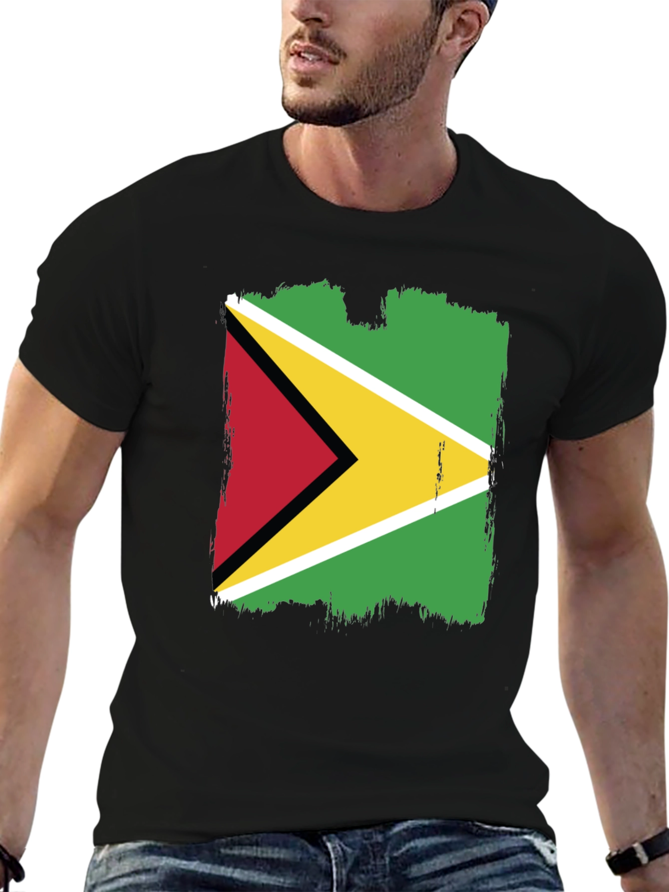 Guyana Flag Graphic Tee - Black