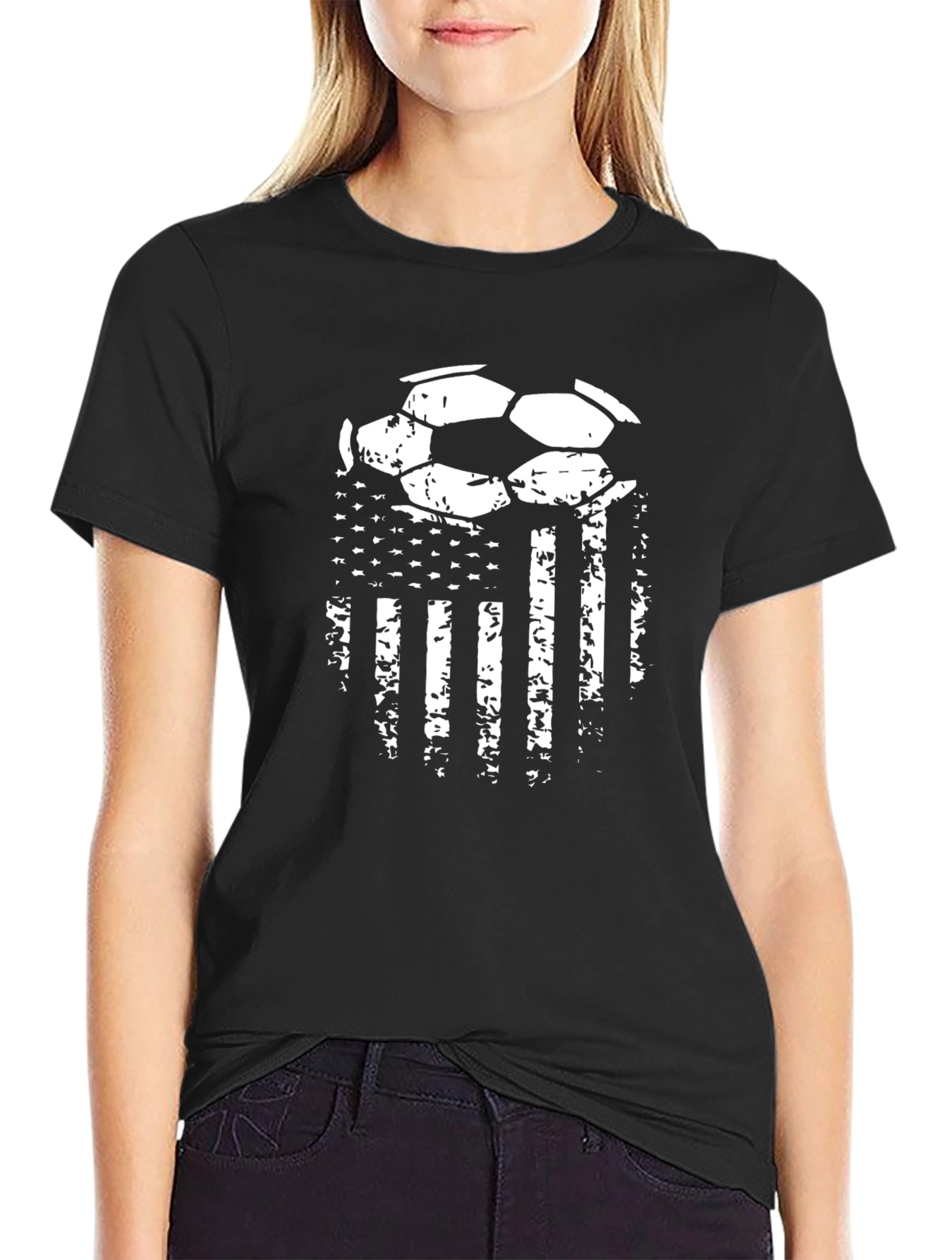 Distressed USA Flag Soccer Ball Graphic T-Shirt