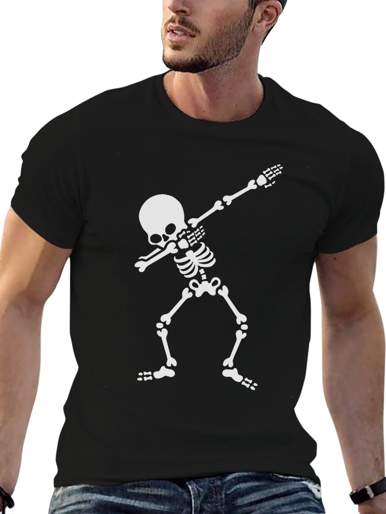 Dabbing Skeleton Graphic Tee - Mens Black Cotton T-Shirt