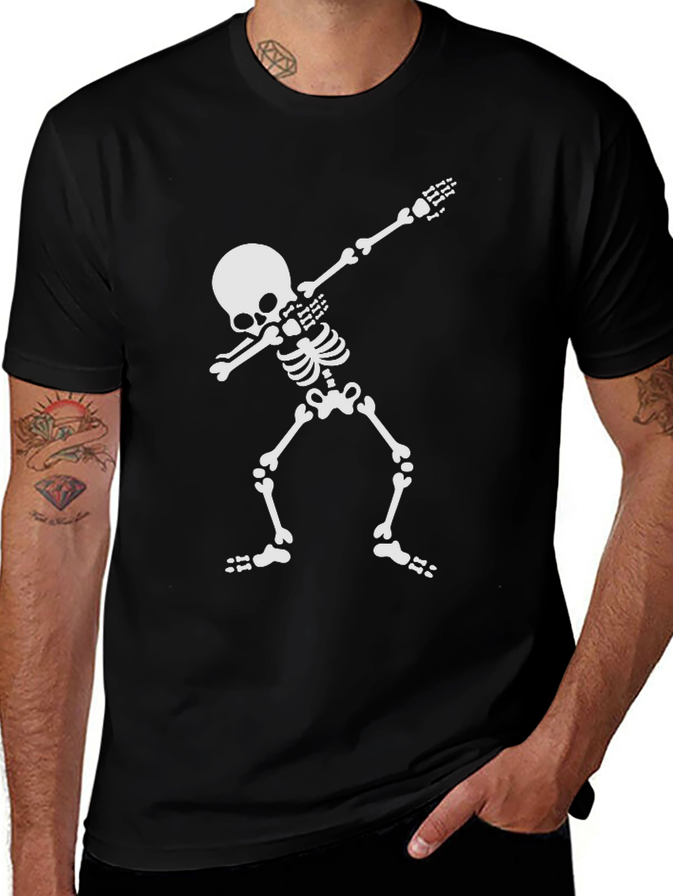 Dabbing Skeleton Graphic Tee - Mens Black Cotton T-Shirt