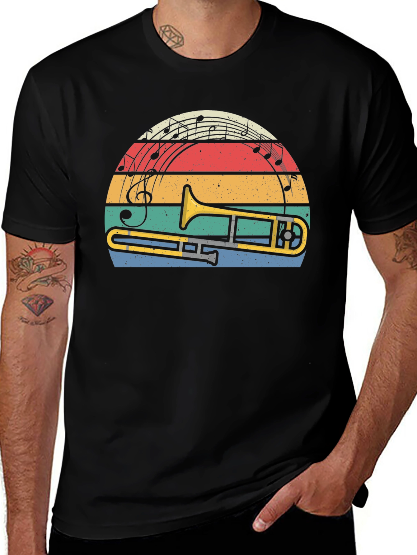 Retro Trombone Sunset Music T-Shirt