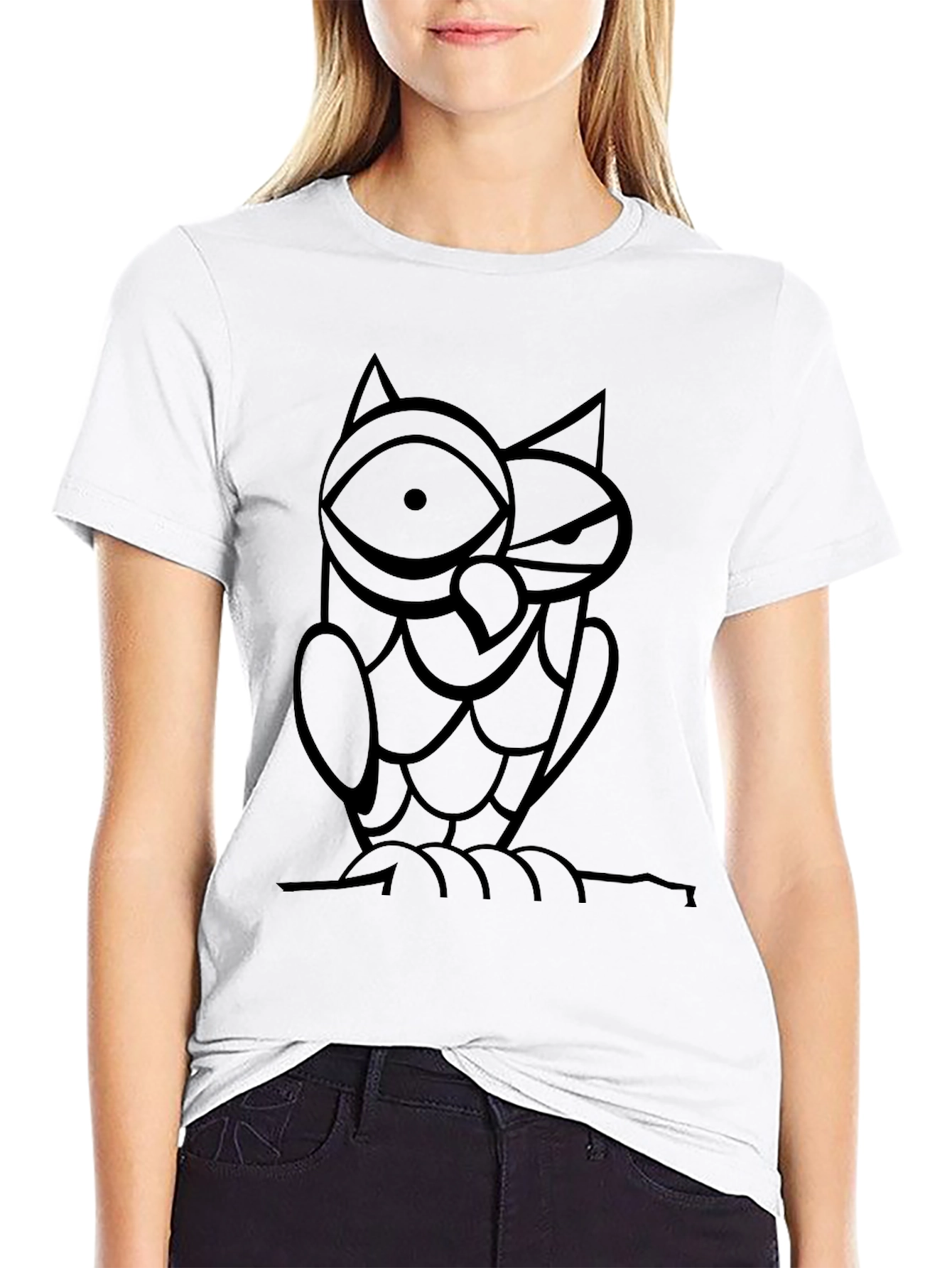 Abstract Owl Graphic Print Black T-Shirt