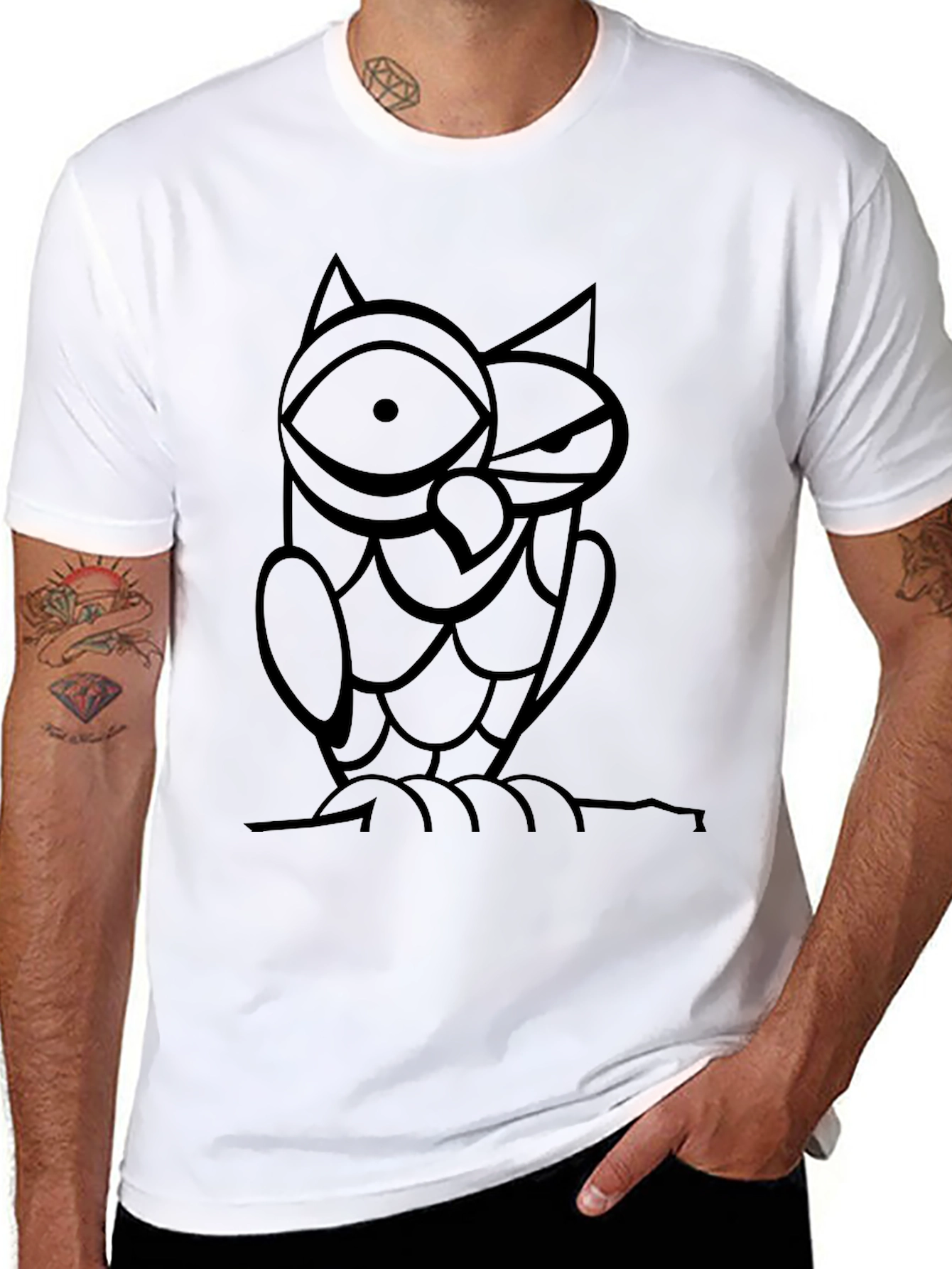 Abstract Owl Graphic Print Black T-Shirt