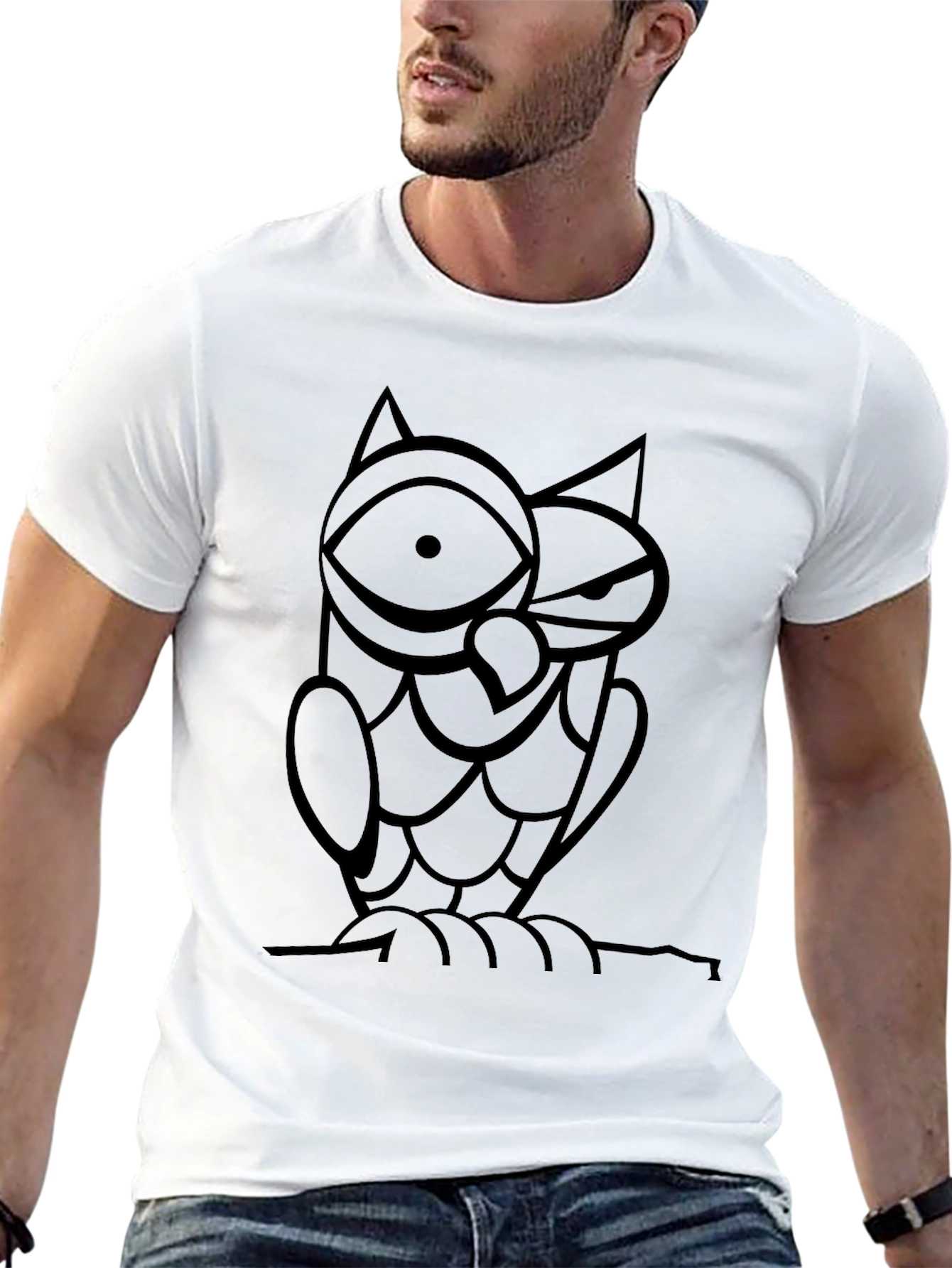 Abstract Owl Graphic Print Black T-Shirt