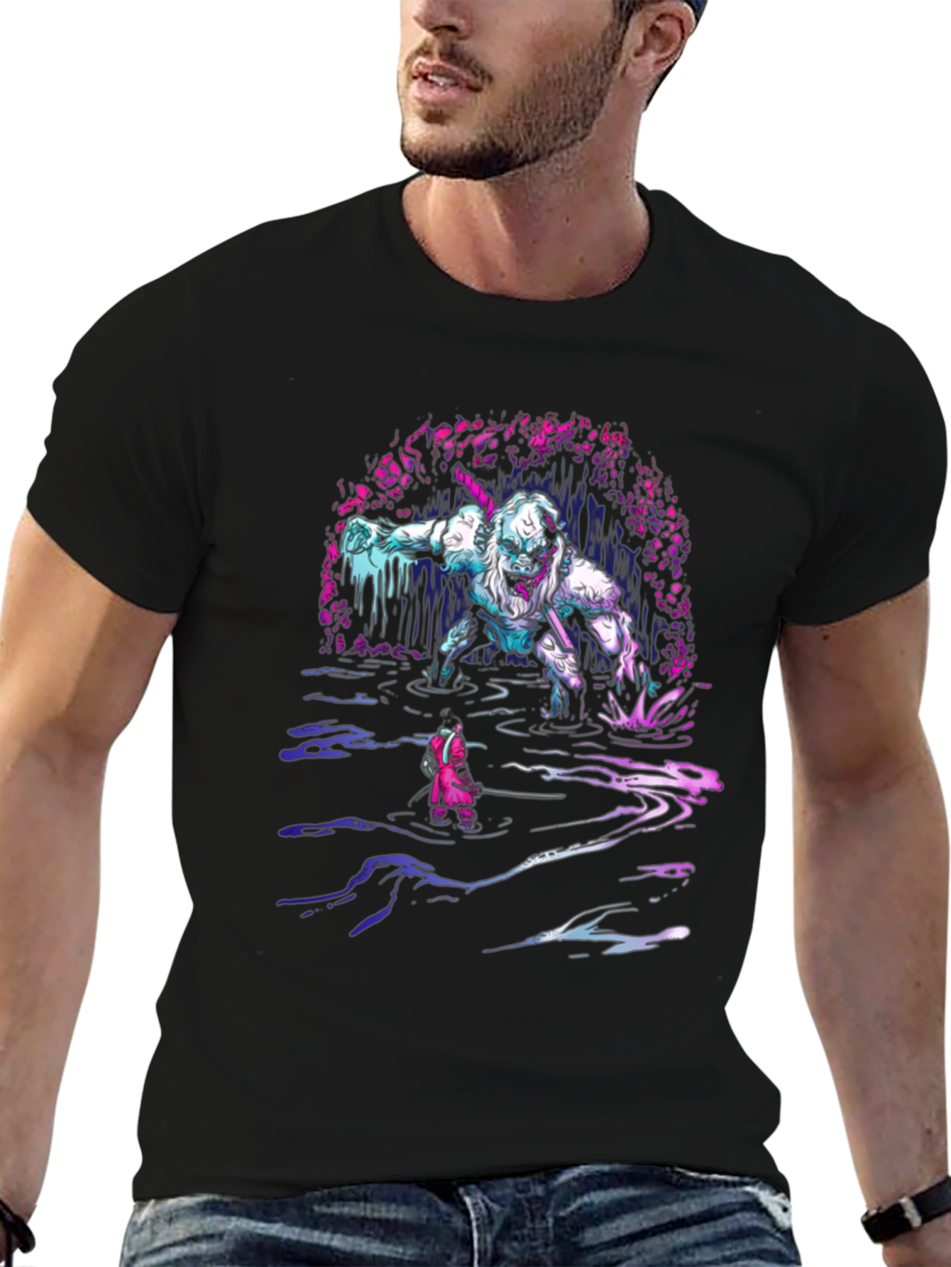 Monster Graphic Tee - Black Cotton T-Shirt