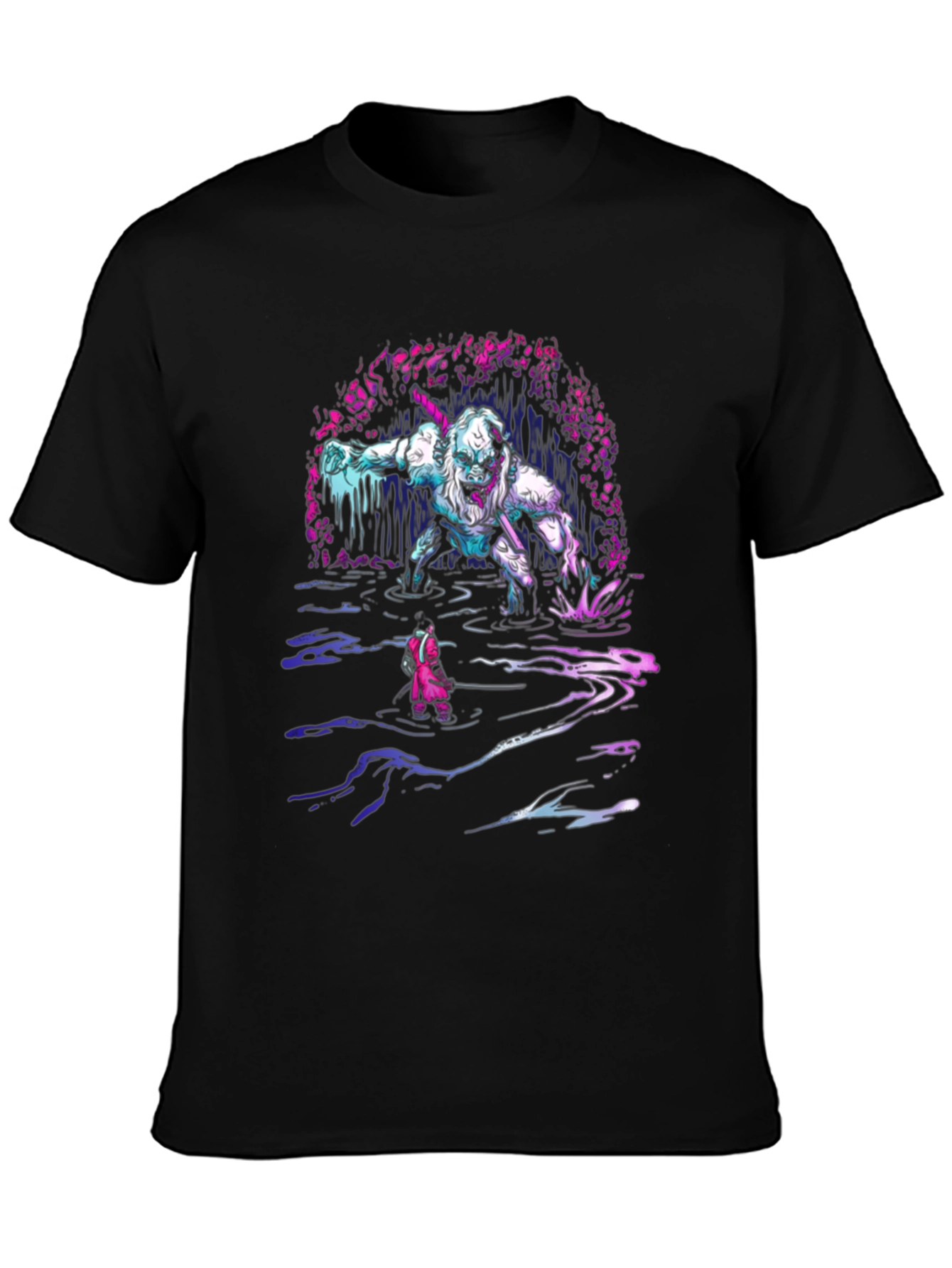 Monster Graphic Tee - Black Cotton T-Shirt