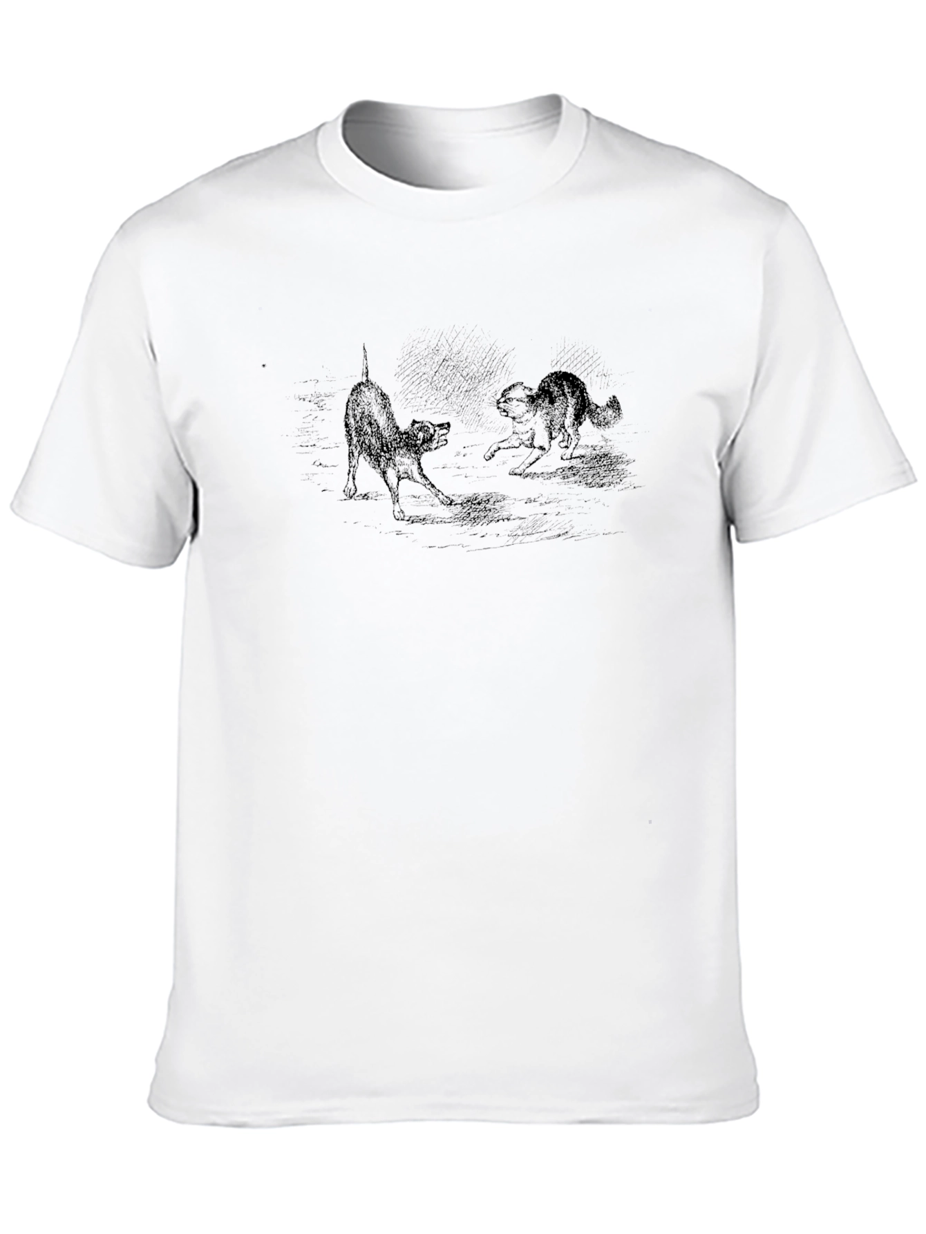 Black T-Shirt with Cat Illustration