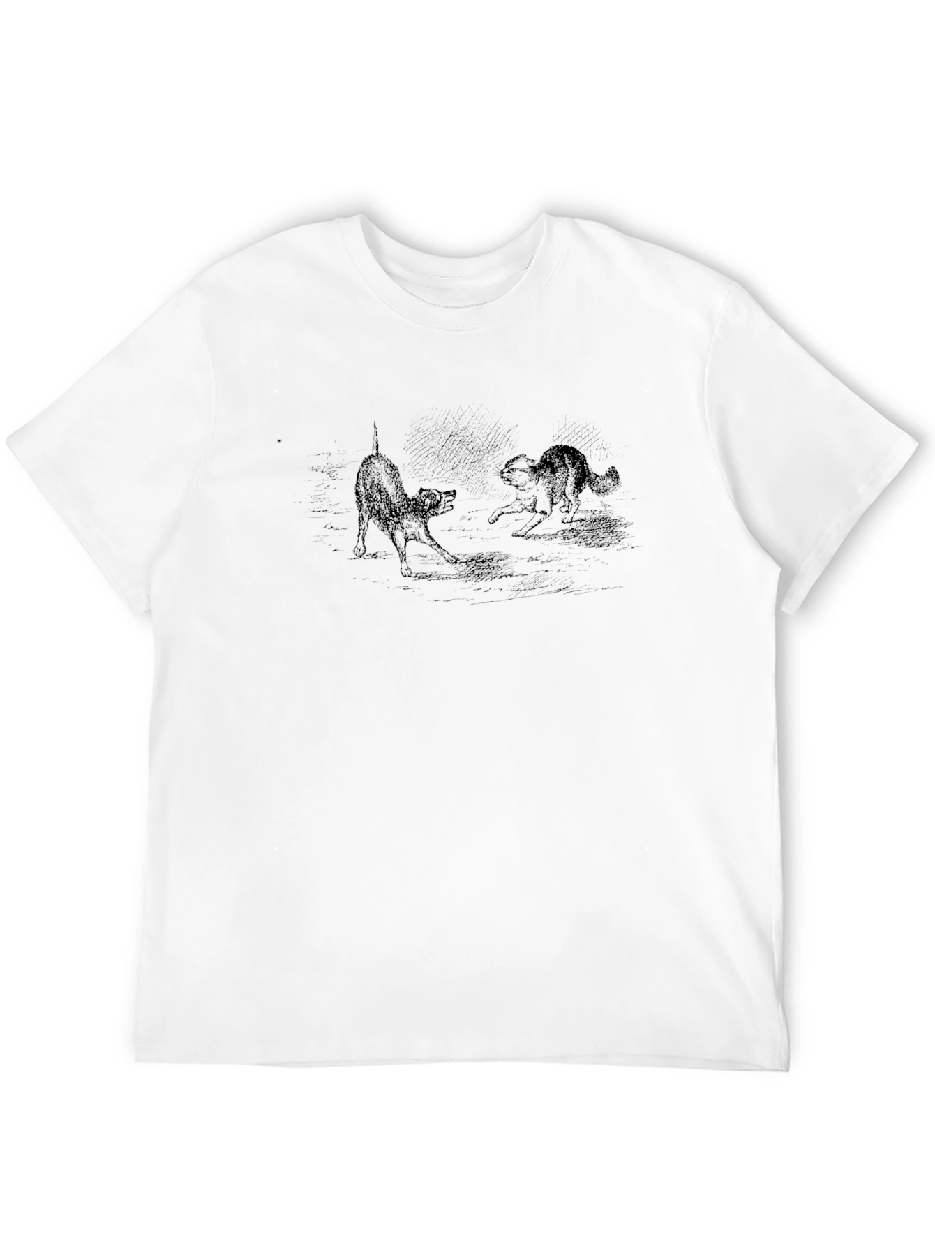 Black T-Shirt with Cat Illustration