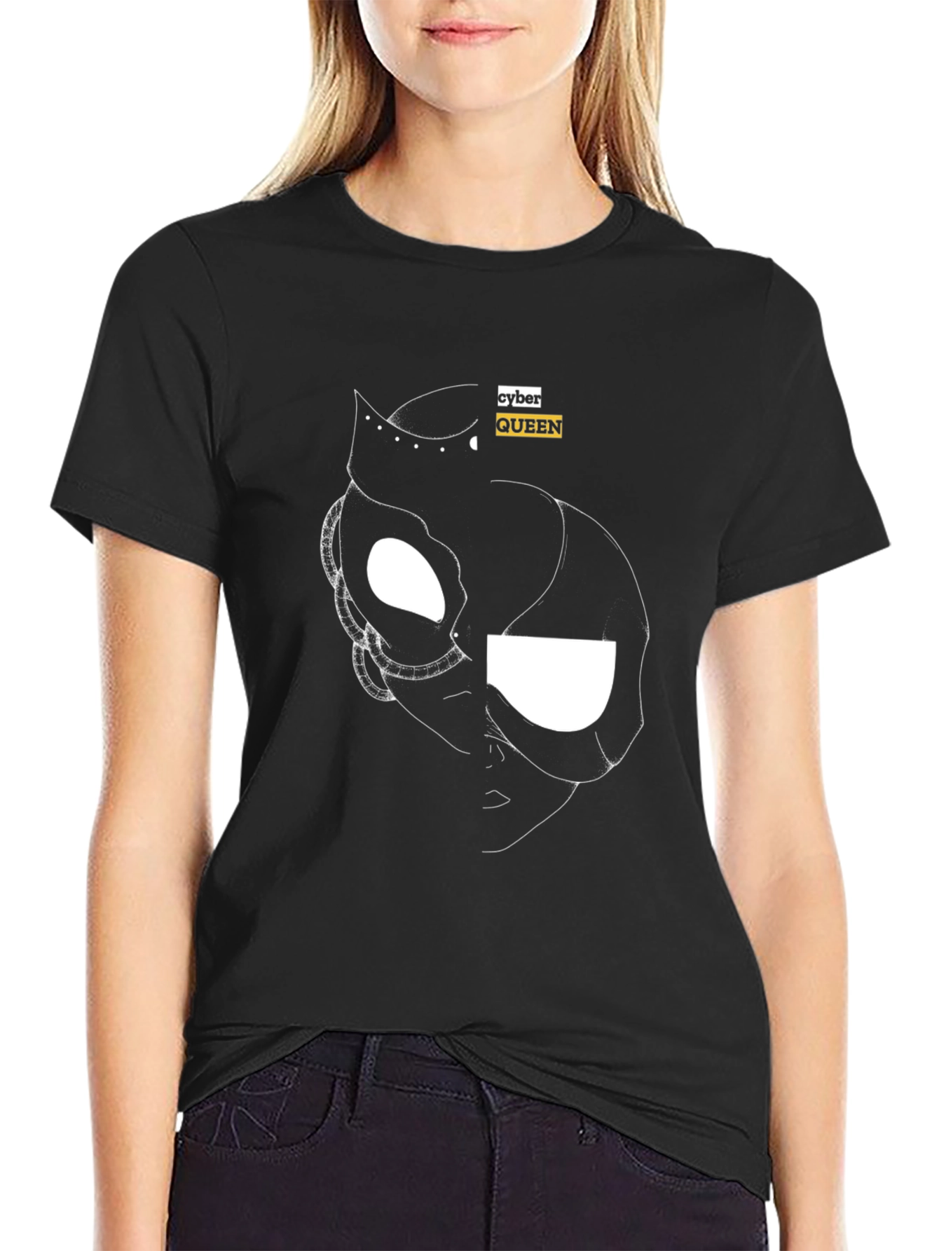 Cyber Queen Black Graphic Tee - Modern Streetwear