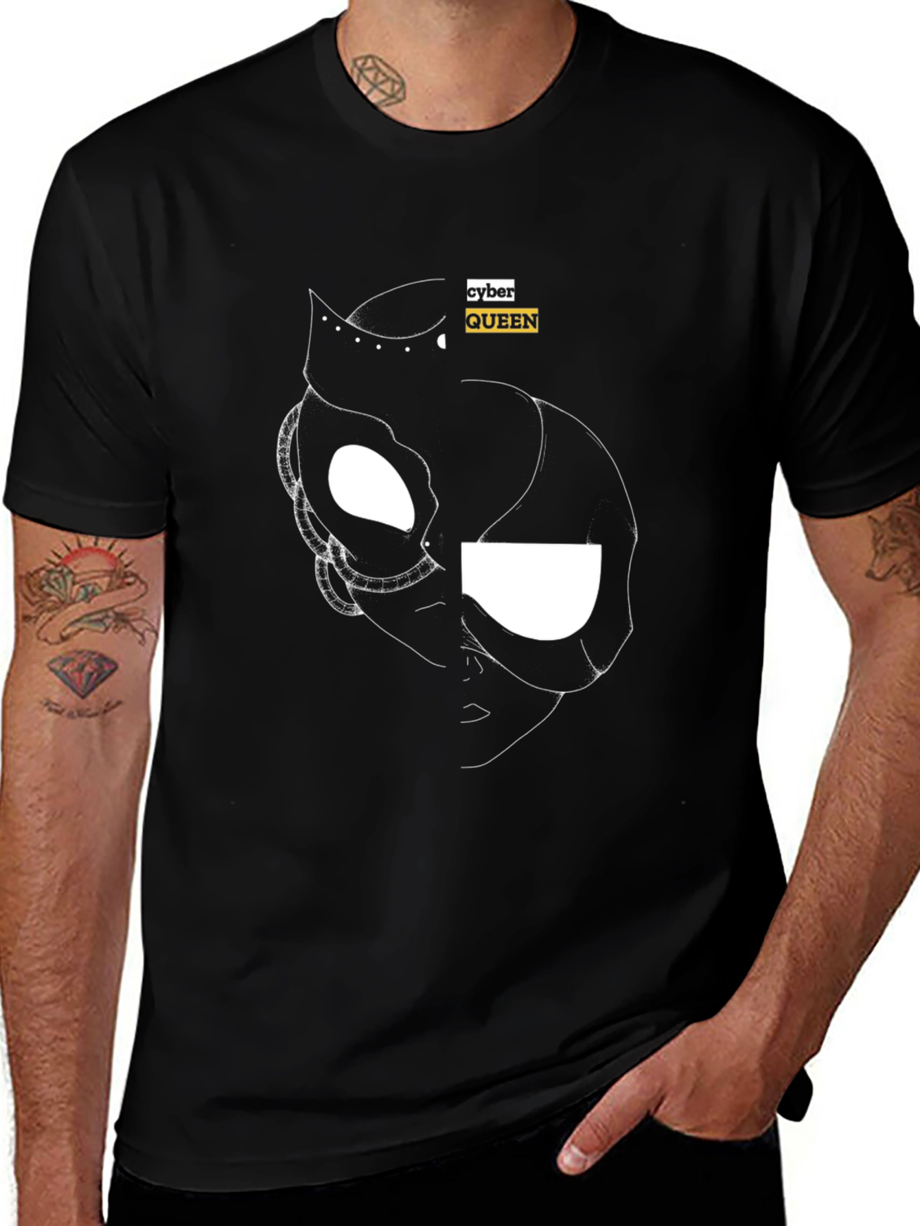 Cyber Queen Black Graphic Tee - Modern Streetwear
