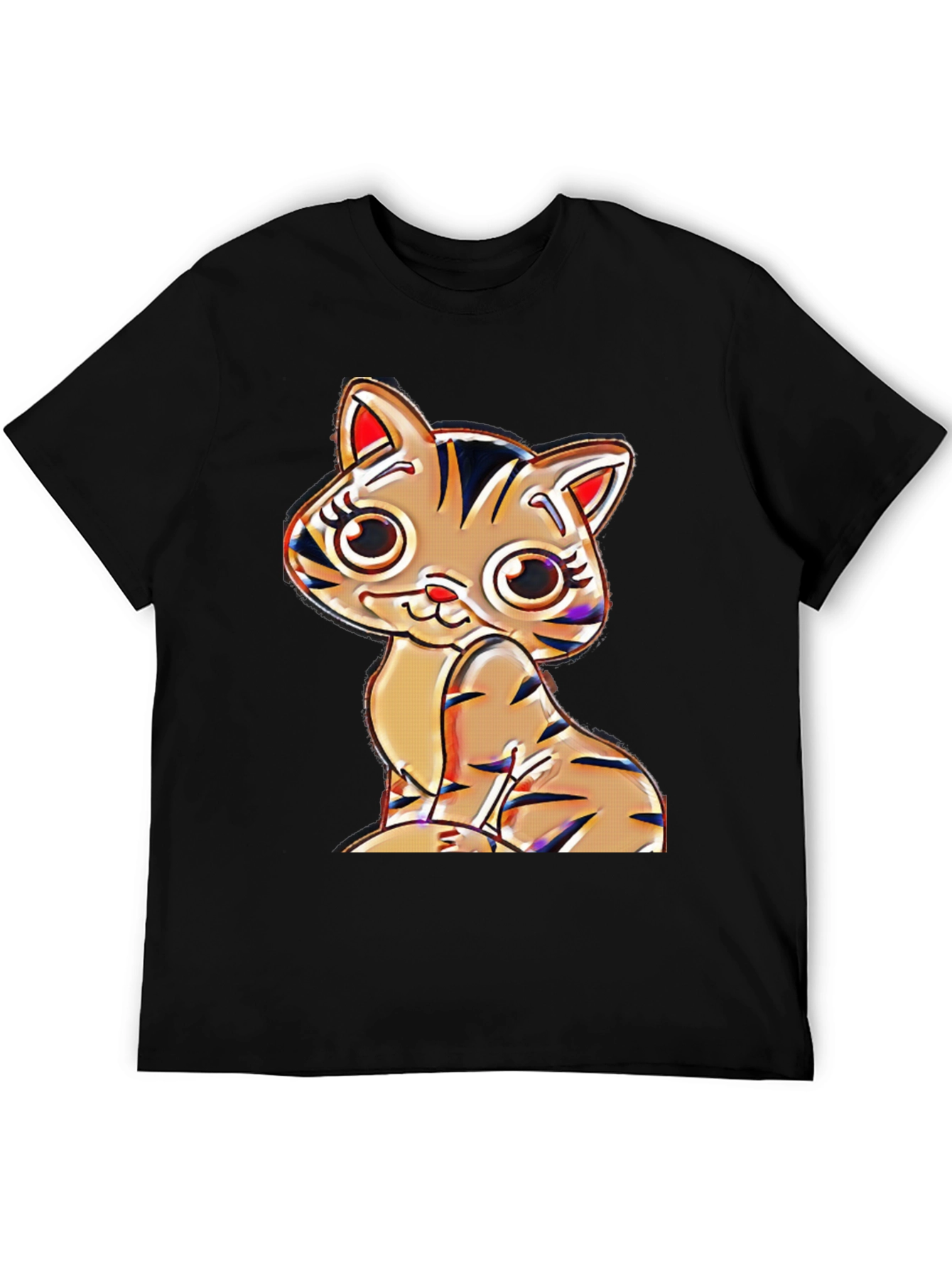 Cute Cartoon Cat T-Shirt - Black Cotton Blend