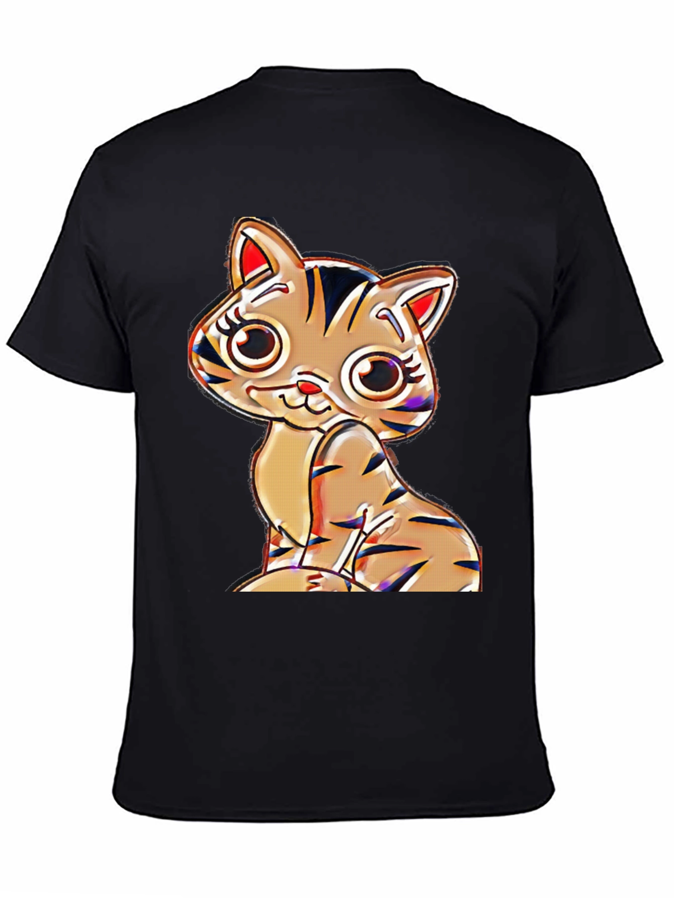 Cute Cartoon Cat T-Shirt - Black Cotton Blend