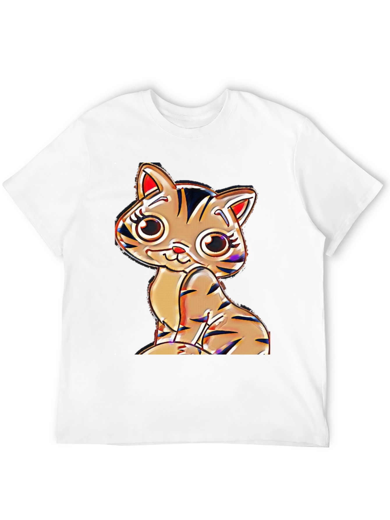 Cute Cartoon Cat T-Shirt - Black Cotton Blend