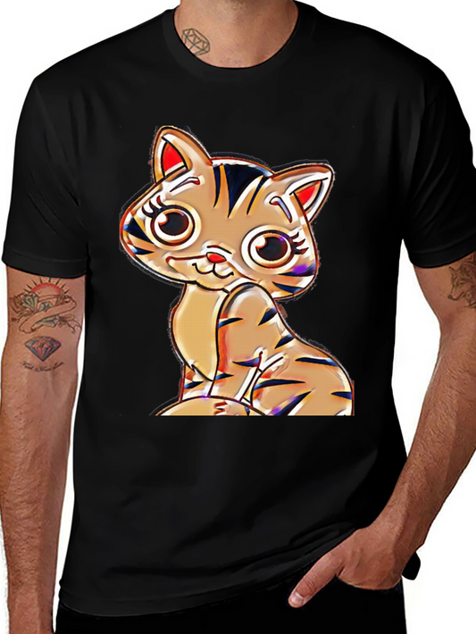 Cute Cartoon Cat T-Shirt - Black Cotton Blend