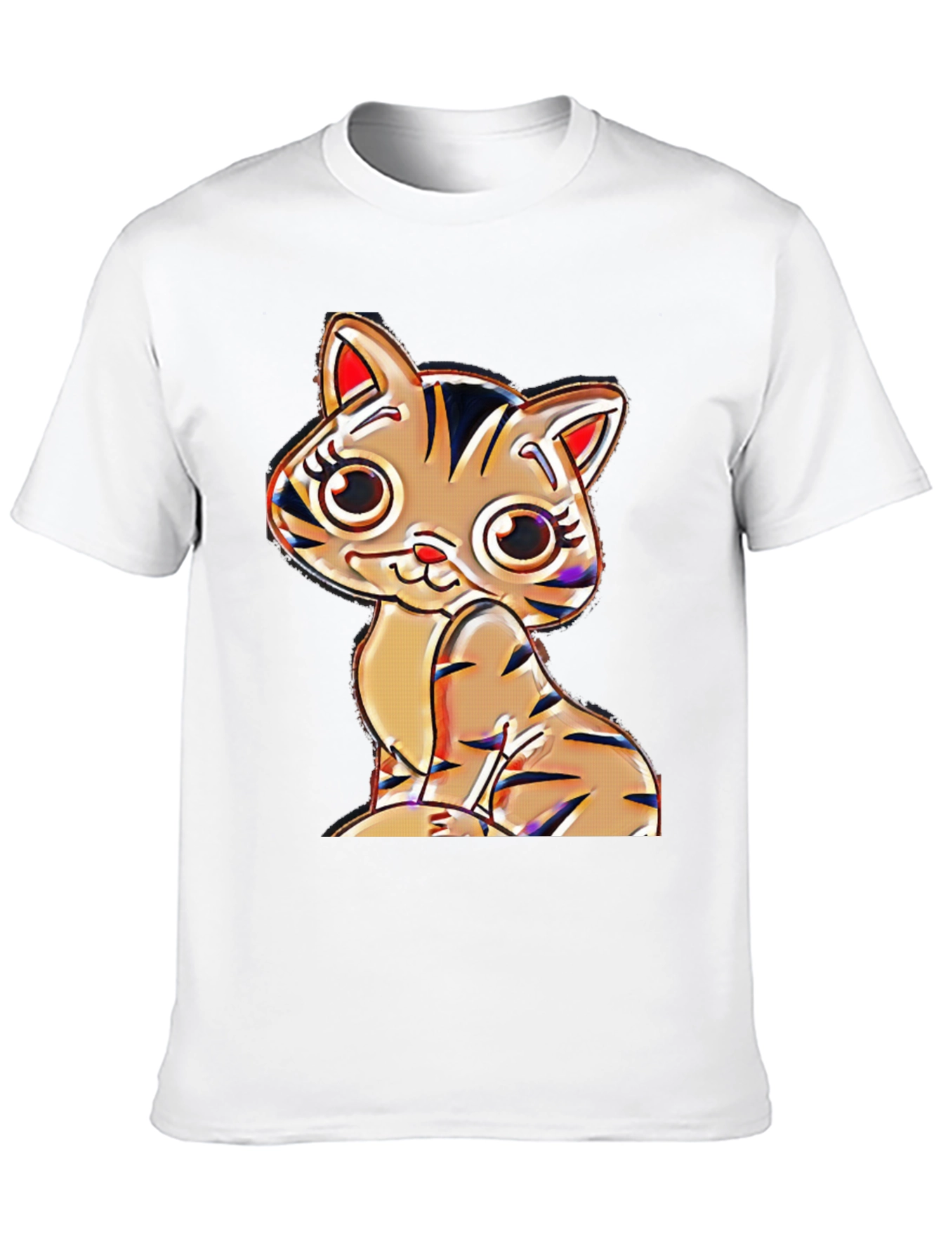 Cute Cartoon Cat T-Shirt - Black Cotton Blend